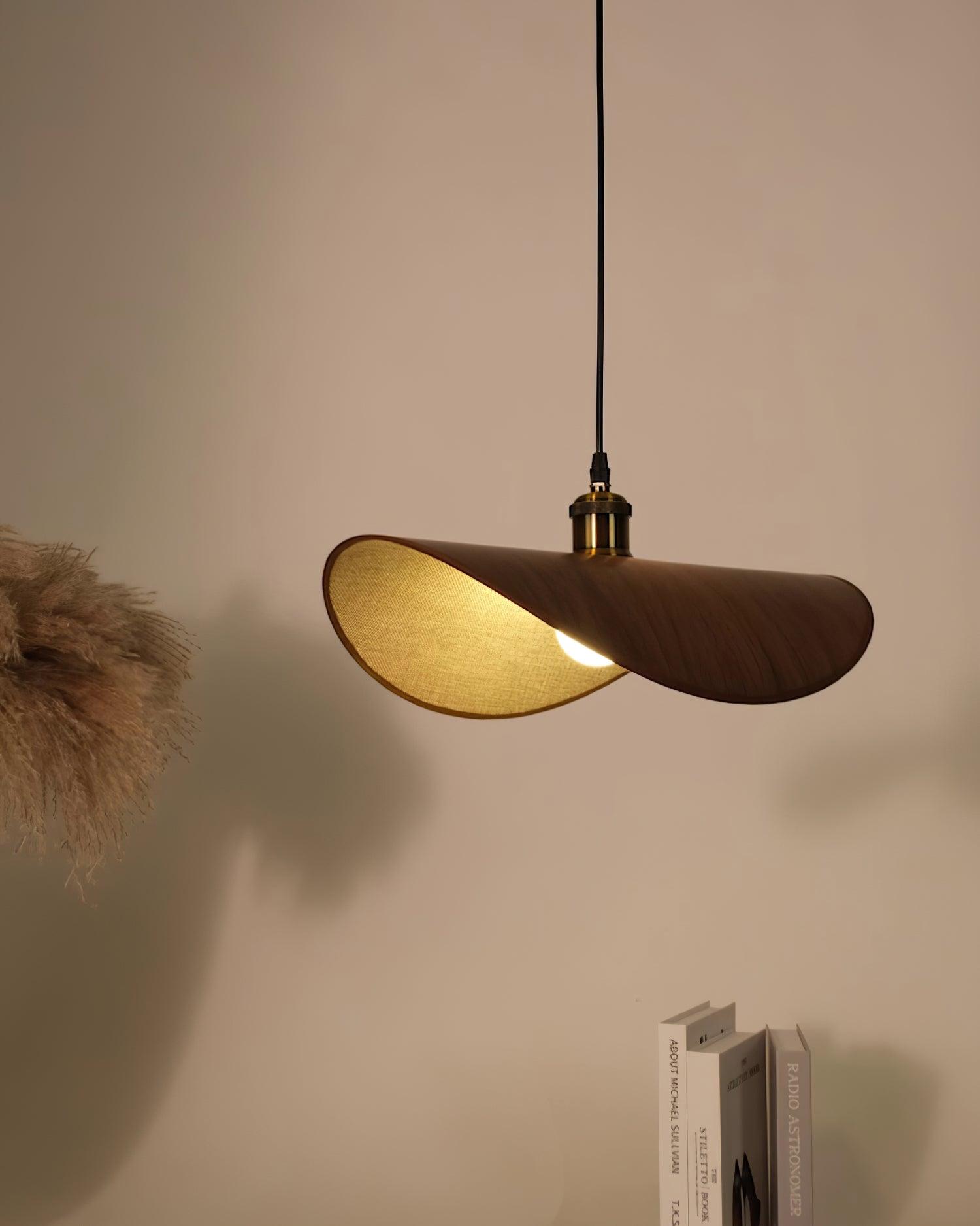 Pendant Lamp Linen Fabric Shade Wood - Lamp Copper