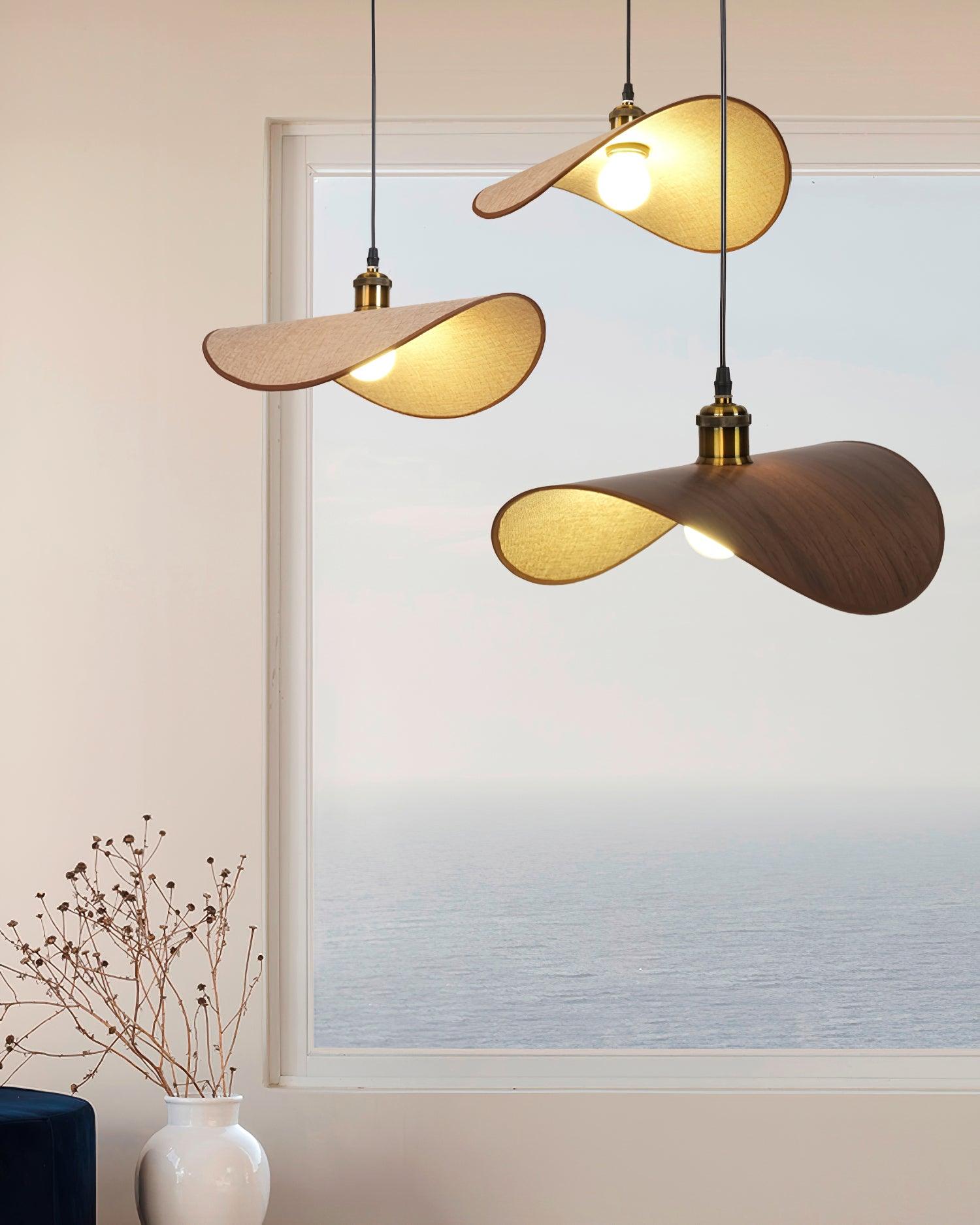 Pendant Lamp Linen Fabric Shade Wood - Lamp Copper