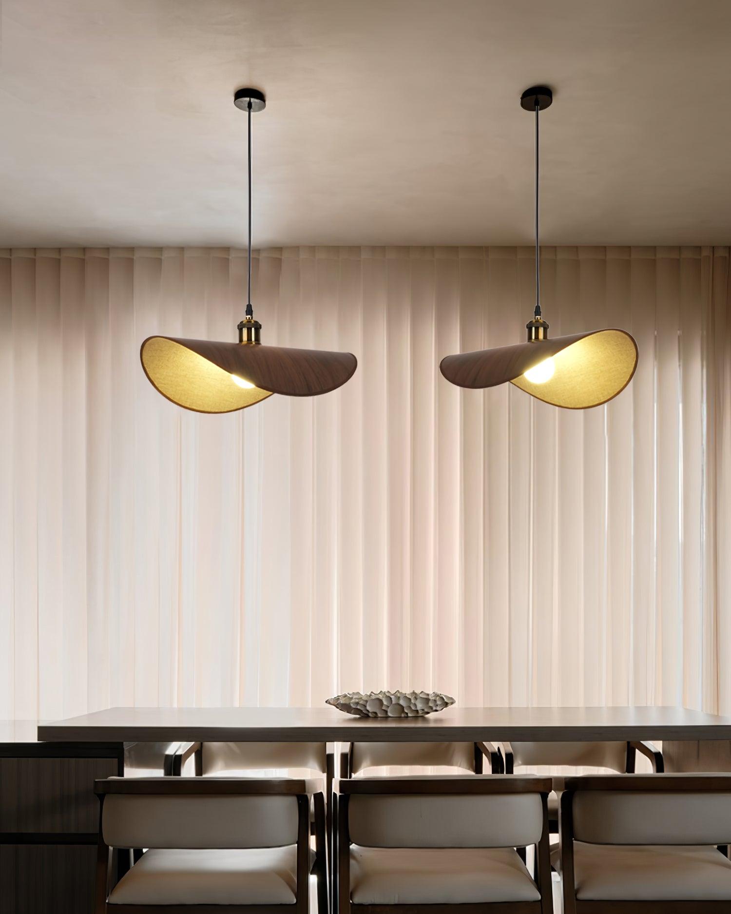 Pendant Lamp Linen Fabric Shade Wood - Lamp Copper