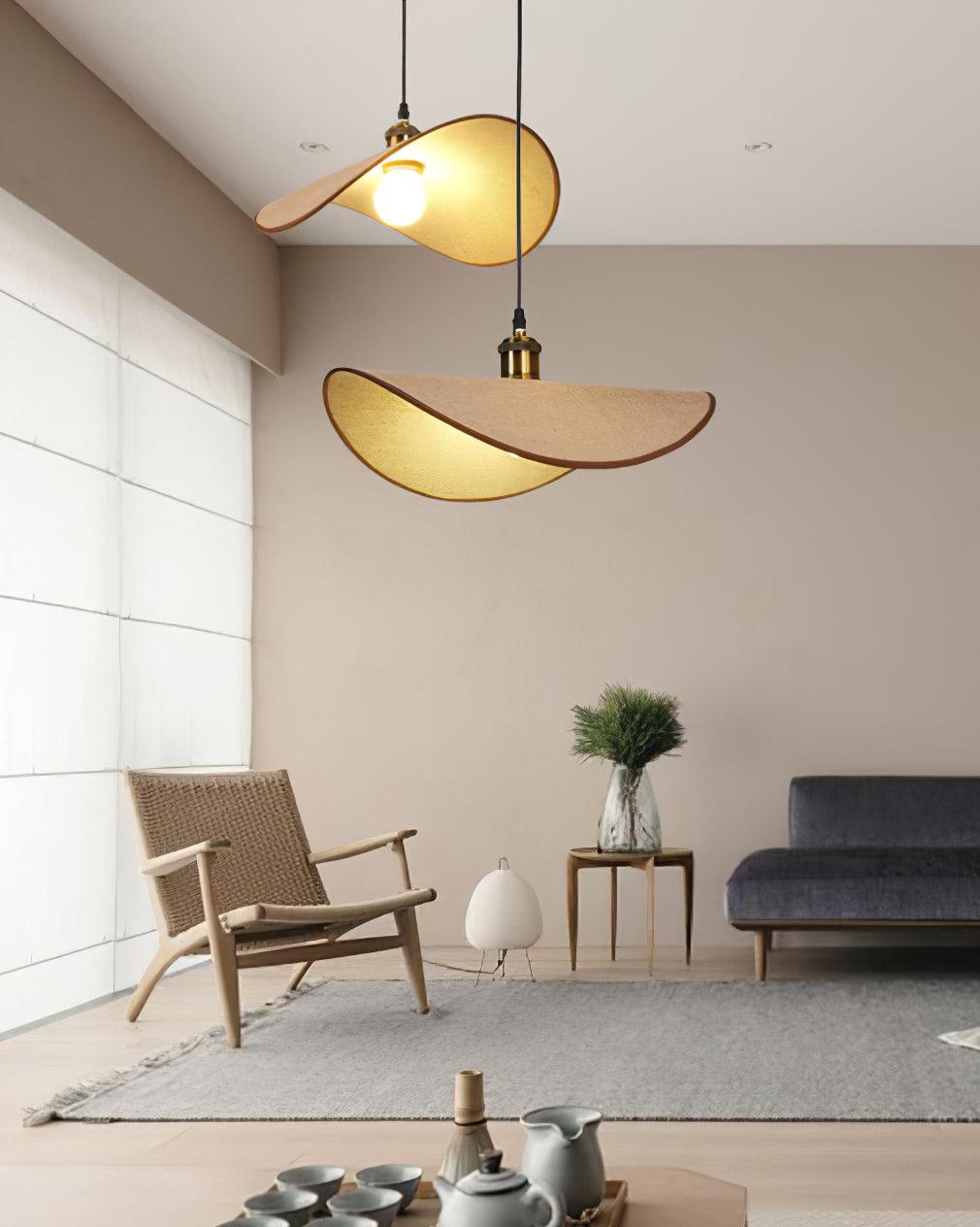 Pendant Lamp Linen Fabric Shade Wood - Lamp Copper