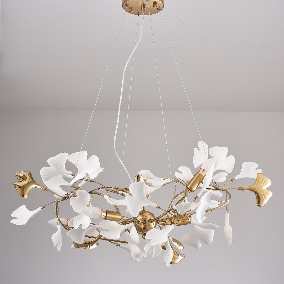 Olivia Luxury Ceramic Chandelier Large Foyer, Gingko leaf, Living Room - Lamp Copper