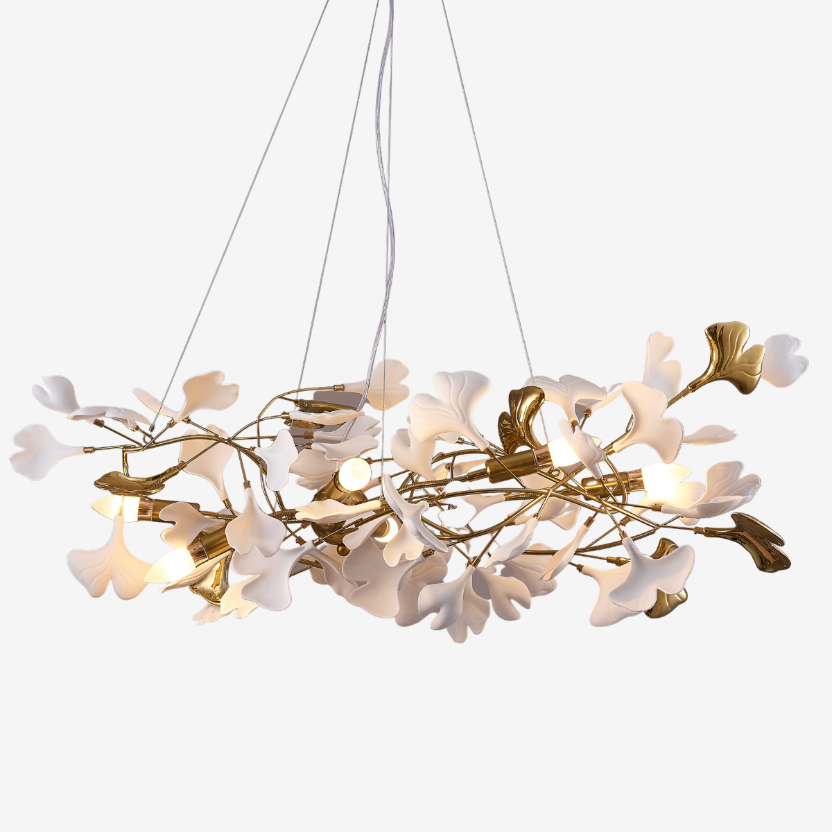 Olivia Luxury Ceramic Chandelier Large Foyer, Gingko leaf, Living Room - Lamp Copper