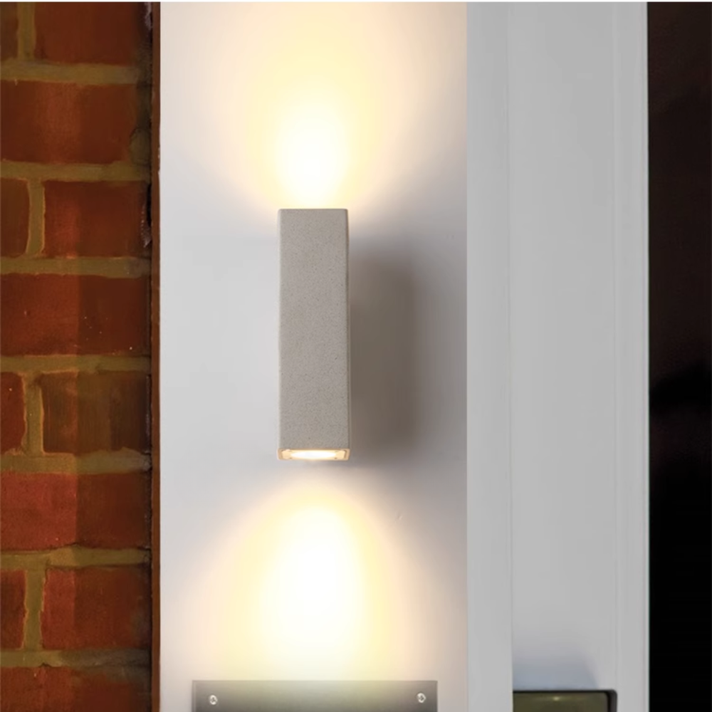 Ray Minimalist Cement Square Outdoor Wall Lamp, White - Lamp Copper