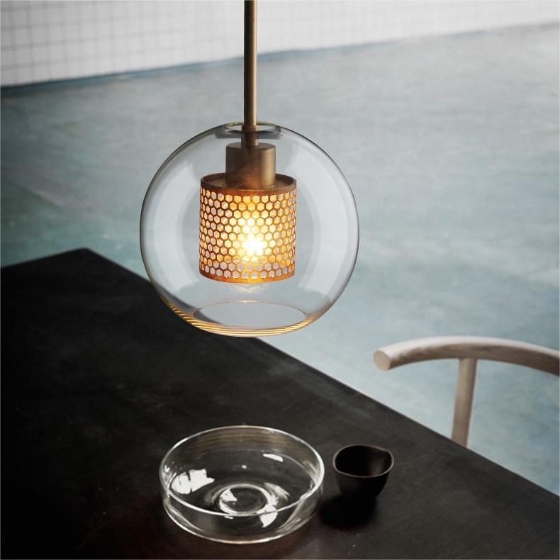 Hessa Contemporary Golden Pendant Light, Glass, Globe/Cylindric - Lamp Copper