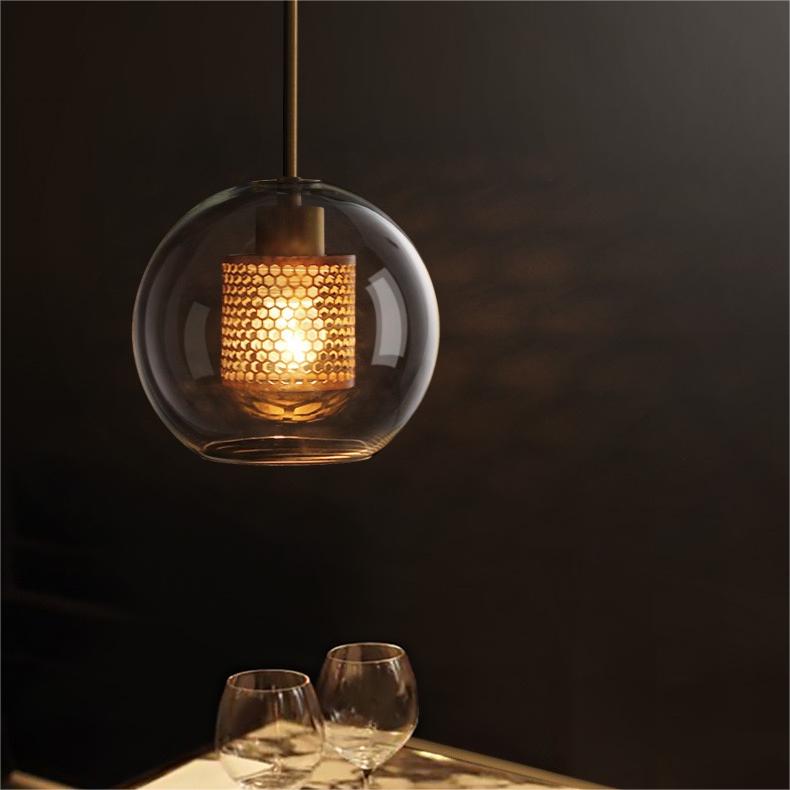 Hessa Contemporary Golden Pendant Light, Glass, Globe/Cylindric - Lamp Copper