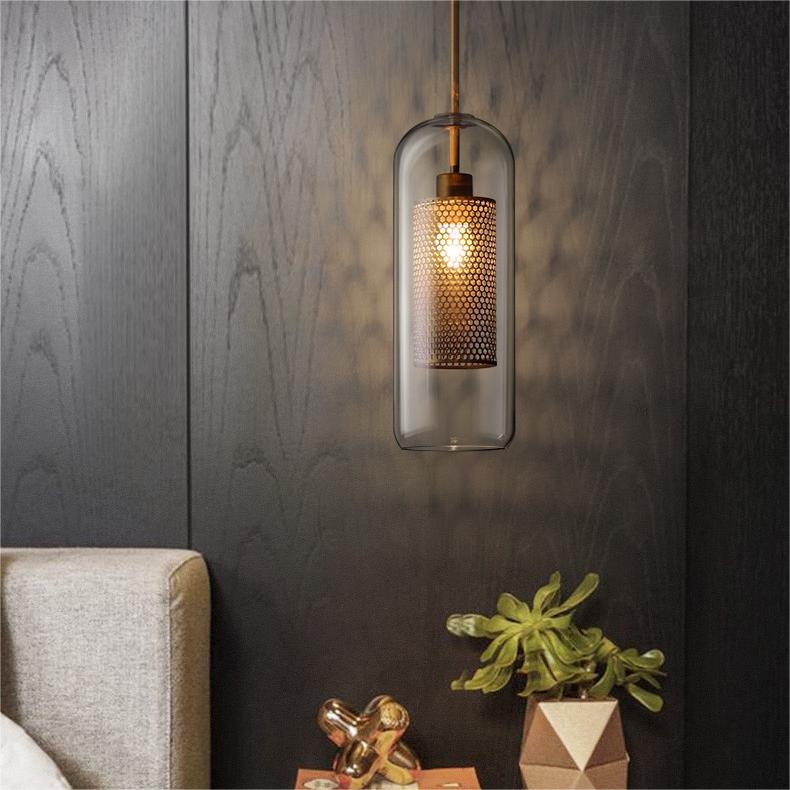 Hessa Contemporary Golden Pendant Light, Glass, Globe/Cylindric - Lamp Copper