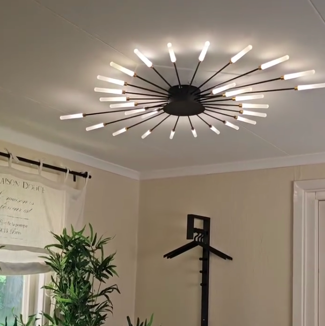 Wesley Flush-Mount Ceiling Light Fireworks, Black/Gold - Lamp Copper
