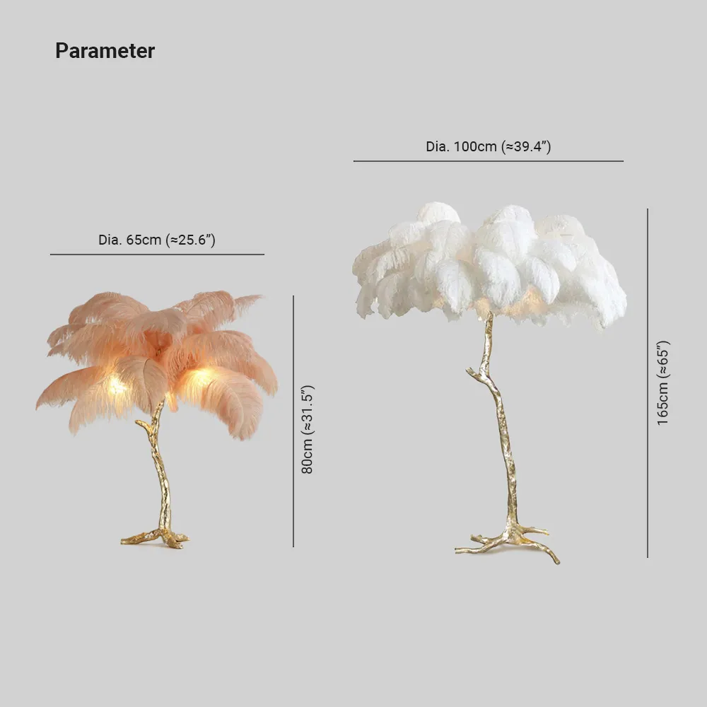 O'Moore Nordic Luxury Unique Ostrich Feather Floor Lamp/Table Lamp