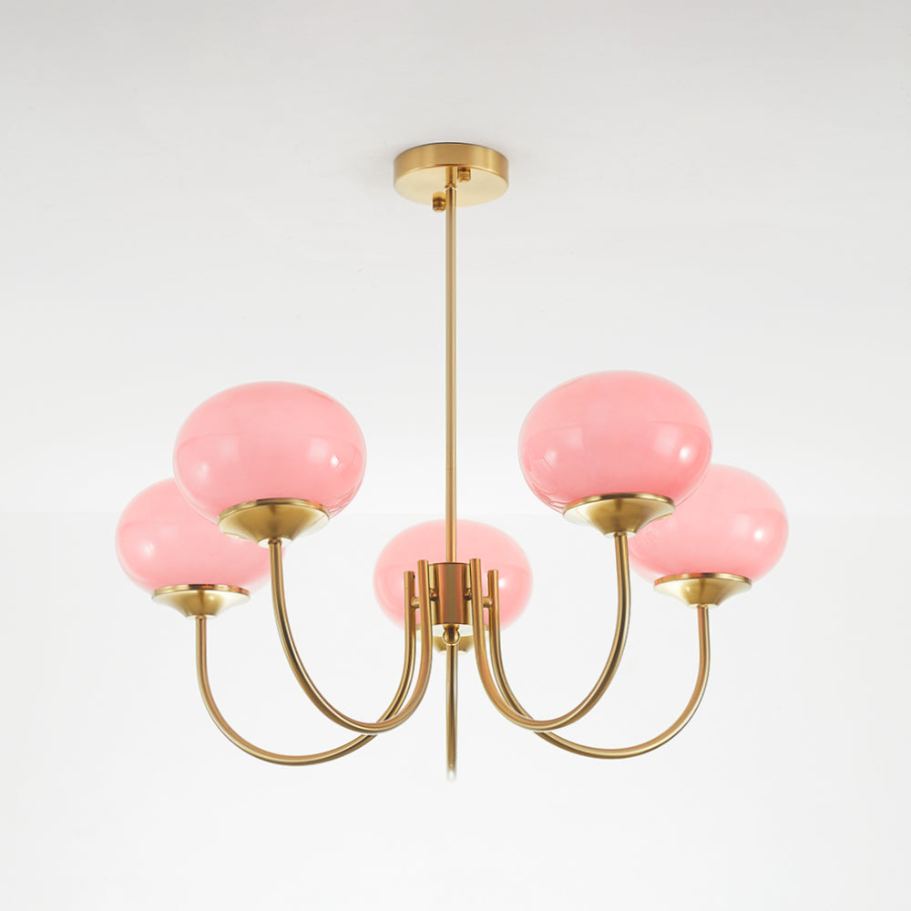 Valentina Retro Art Deco Globe Chandelier, White/Pink/Beige - Lamp Copper