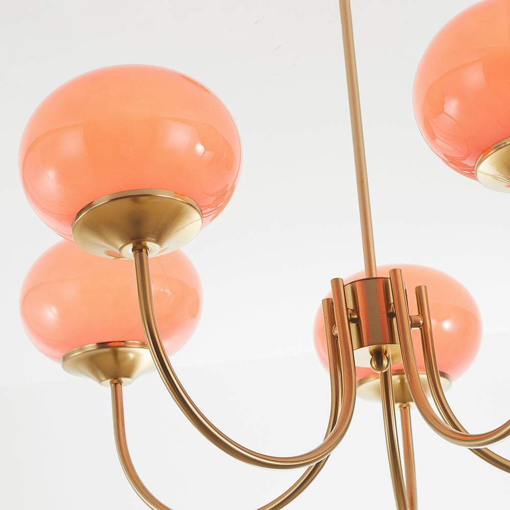 Valentina Retro Art Deco Globe Chandelier, White/Pink/Beige - Lamp Copper