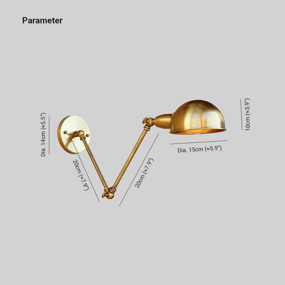 Epoch Vintage Semi-sphere Metal Swing Arm Foldable Wall Lamp, Bronze - Lamp Copper