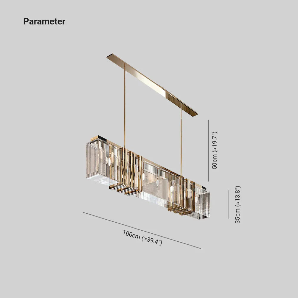 Kristy Metal Chandelier Pendant Light, Luxury Rectangular, Gold - Lamp Copper