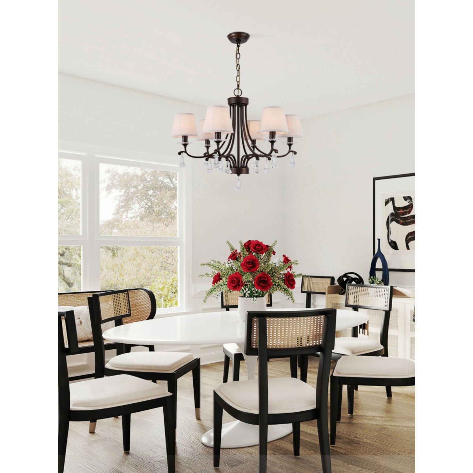 Lyvenisra Vintage Industrial Pointe Brass Fabric Crystal Chandelier - Lamp Copper