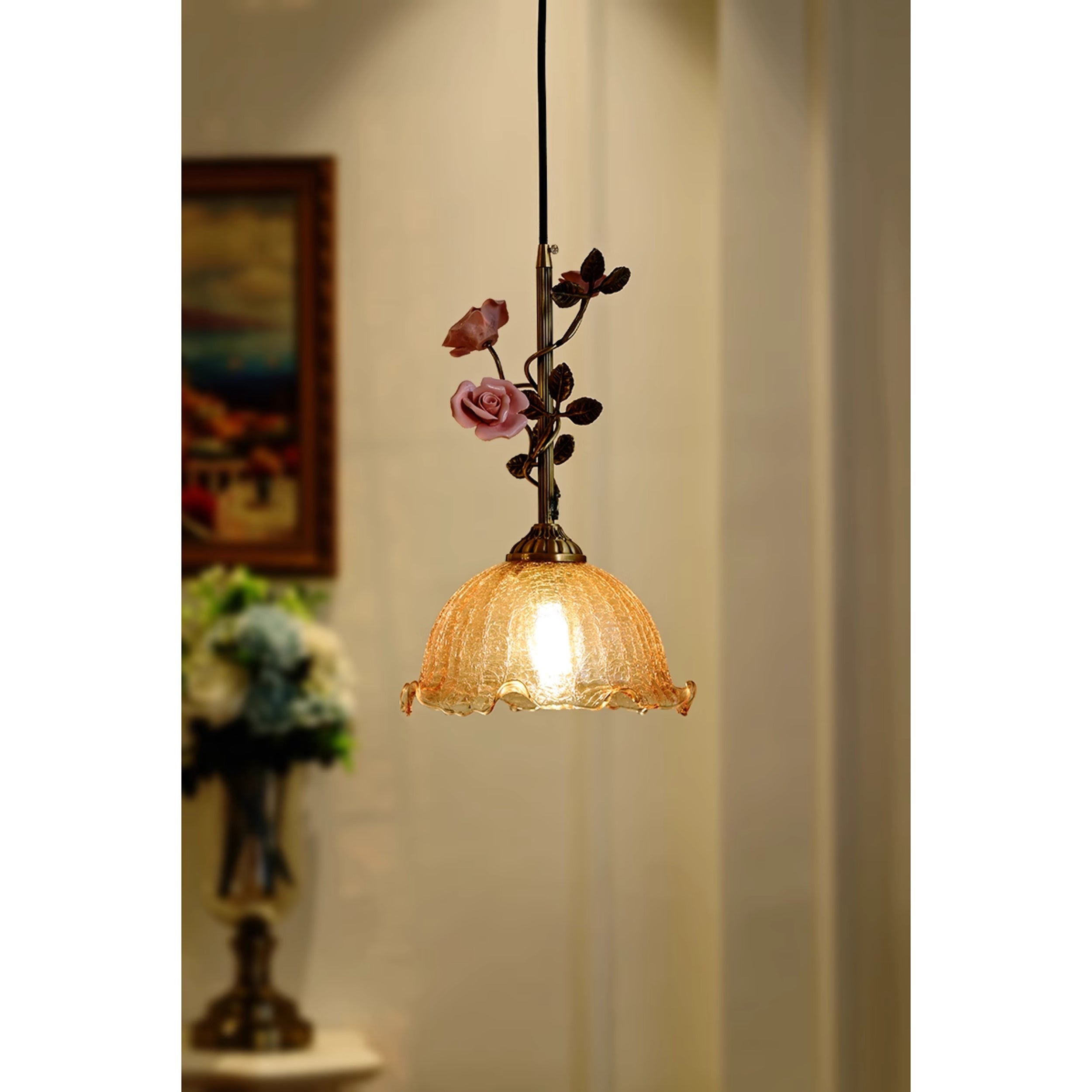 Ilsoris Individual Creativity Rose Glass Ceramic Pendant Lamp - Lamp Copper