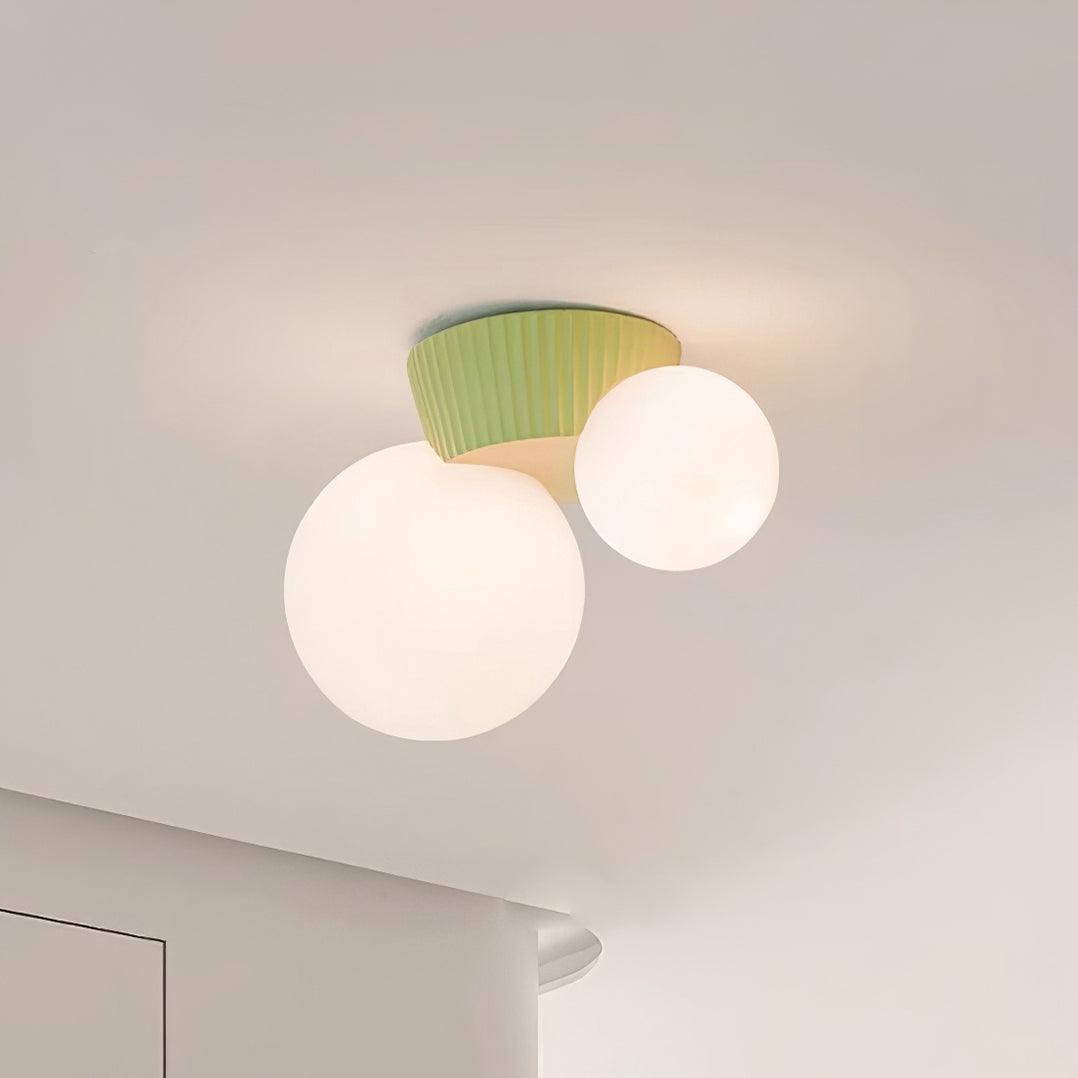 Ceiling Light Playful Asymmetry with Dual Frosted Glass Globes - Lamp Copper