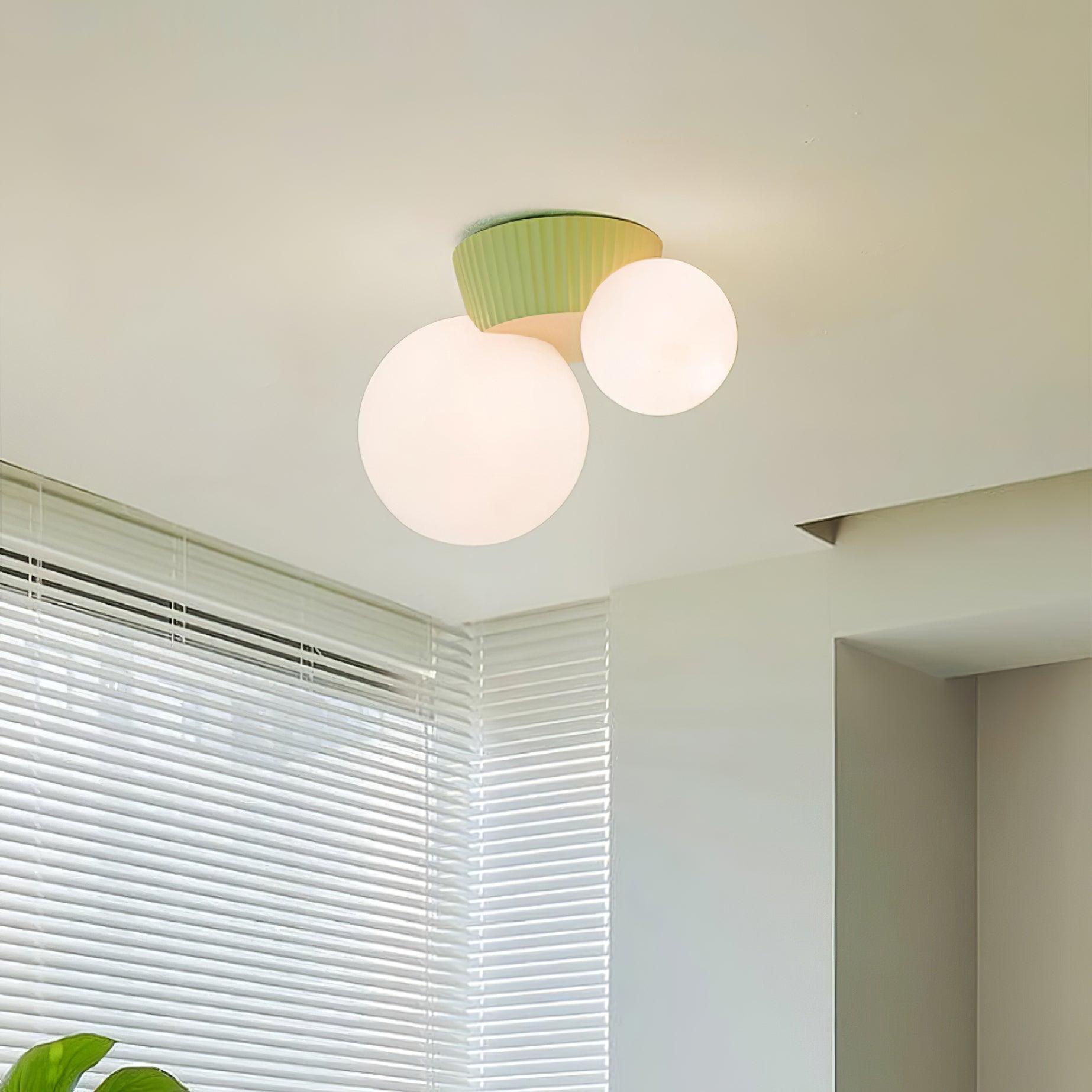 Ceiling Light Playful Asymmetry with Dual Frosted Glass Globes - Lamp Copper