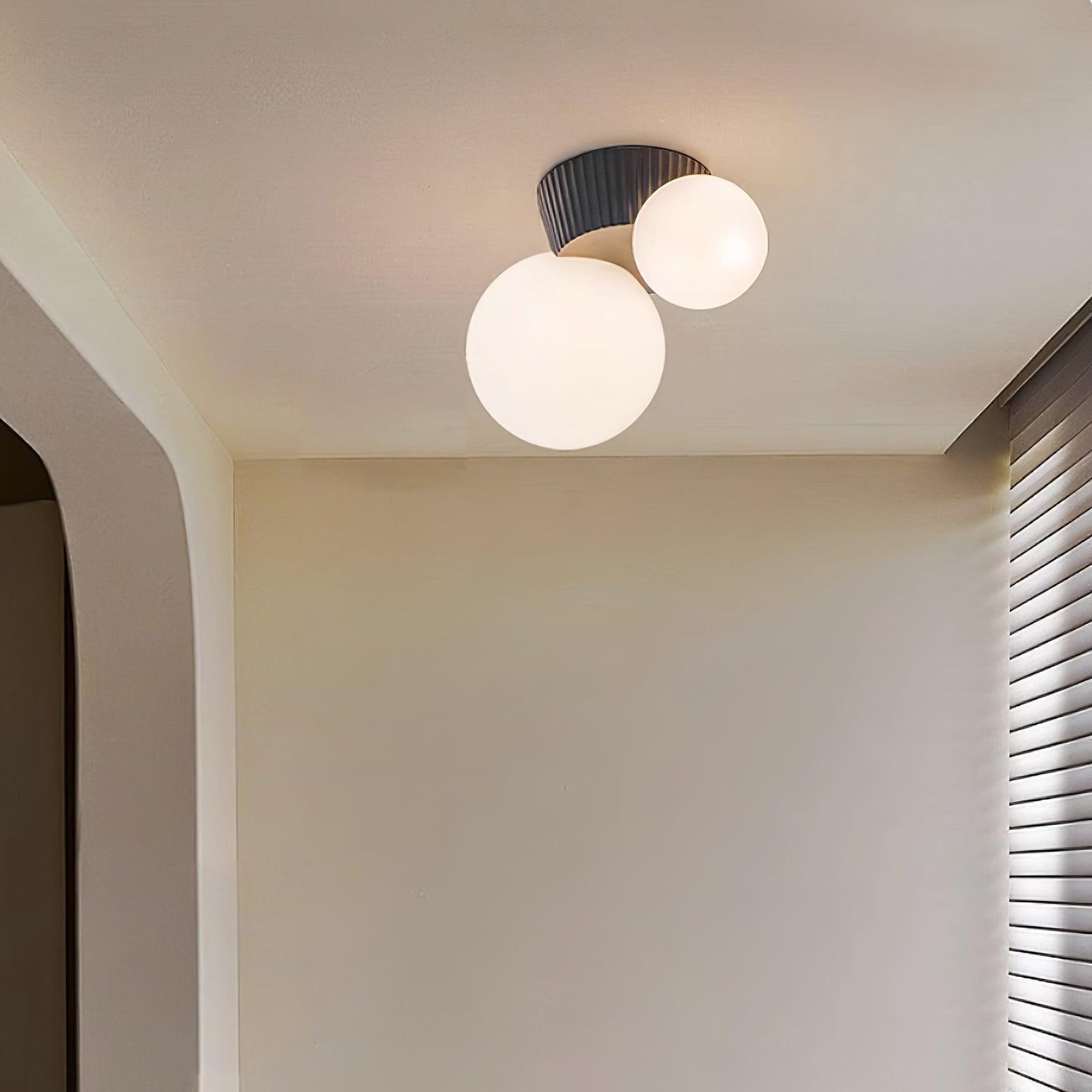 Ceiling Light Playful Asymmetry with Dual Frosted Glass Globes - Lamp Copper