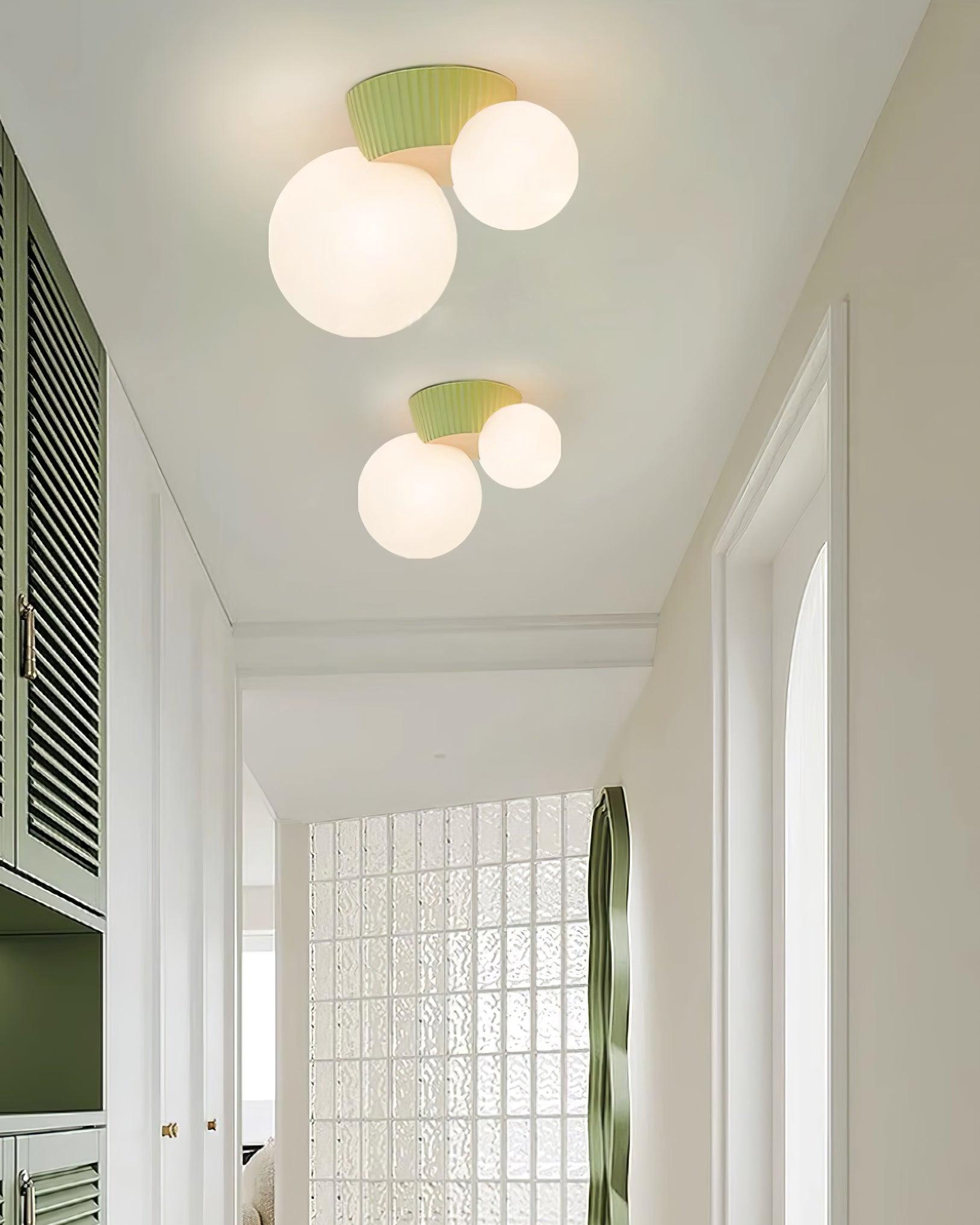 Ceiling Light Playful Asymmetry with Dual Frosted Glass Globes - Lamp Copper