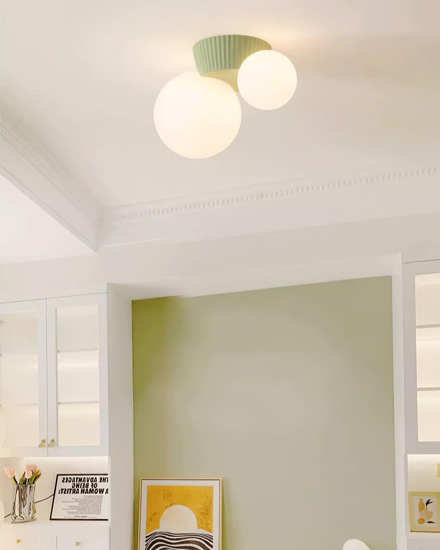 Ceiling Light Playful Asymmetry with Dual Frosted Glass Globes - Lamp Copper