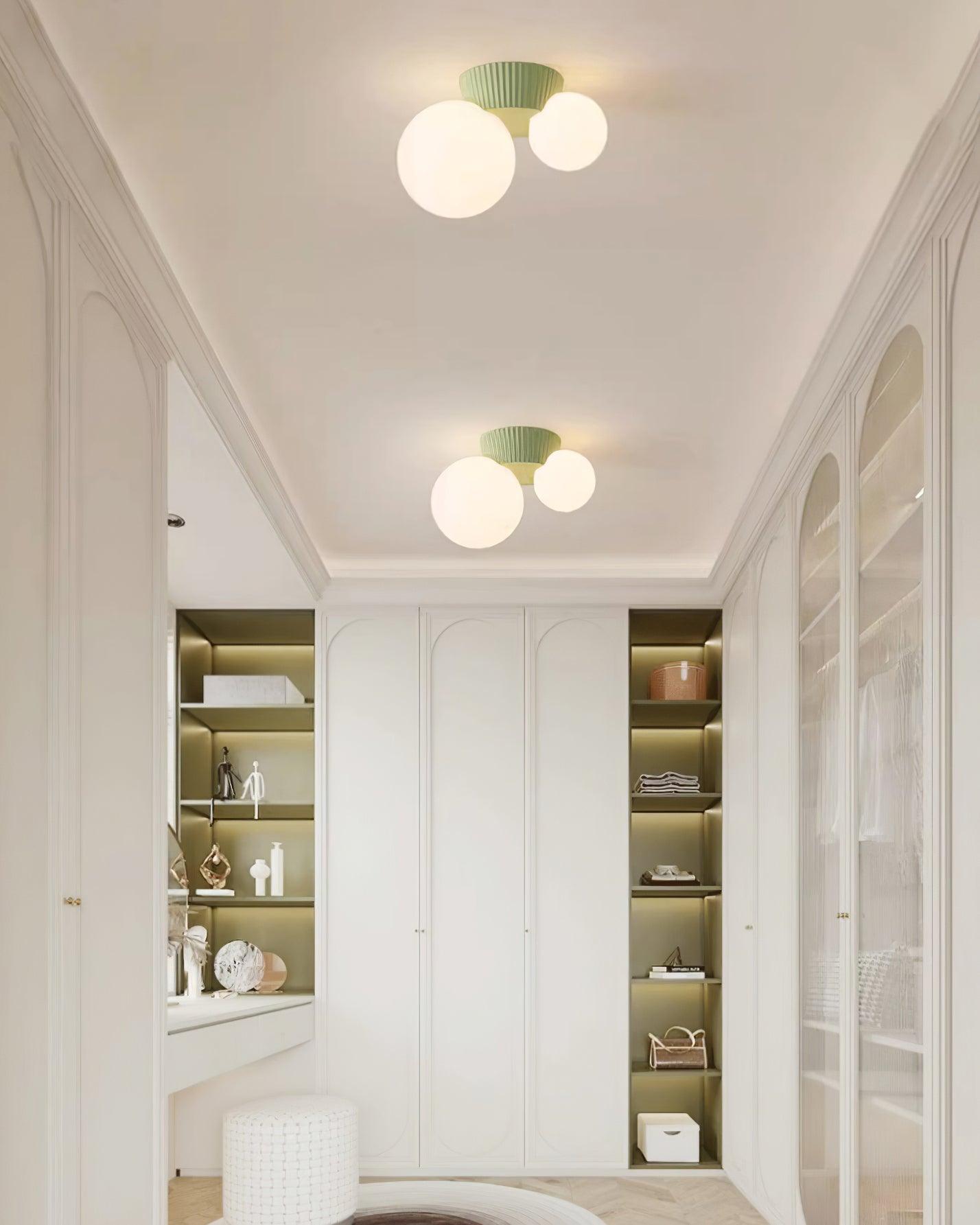 Ceiling Light Playful Asymmetry with Dual Frosted Glass Globes - Lamp Copper