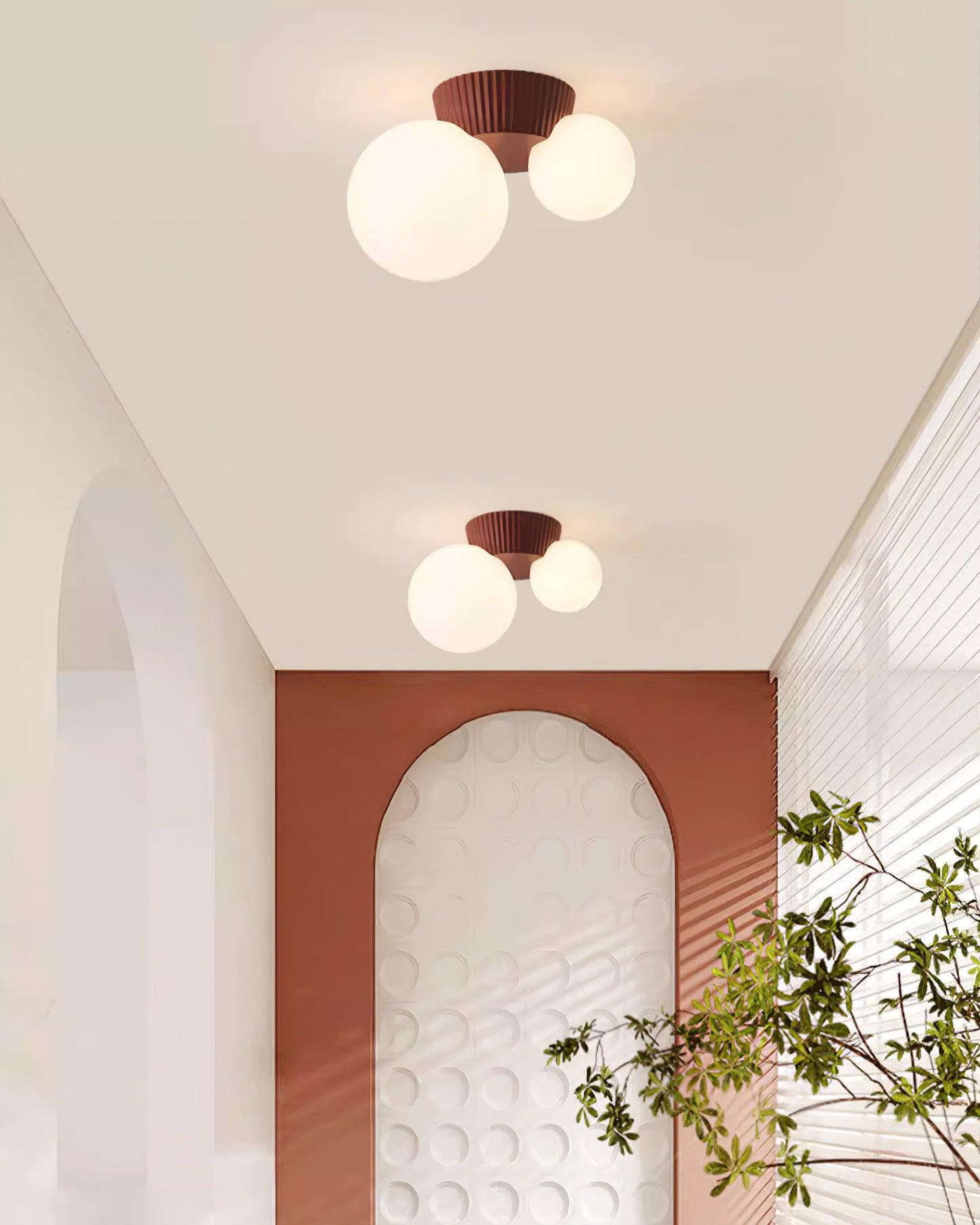 Ceiling Light Playful Asymmetry with Dual Frosted Glass Globes - Lamp Copper
