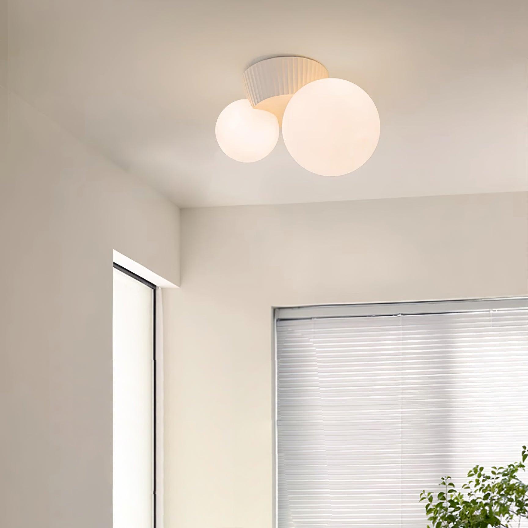 Ceiling Light Playful Asymmetry with Dual Frosted Glass Globes - Lamp Copper