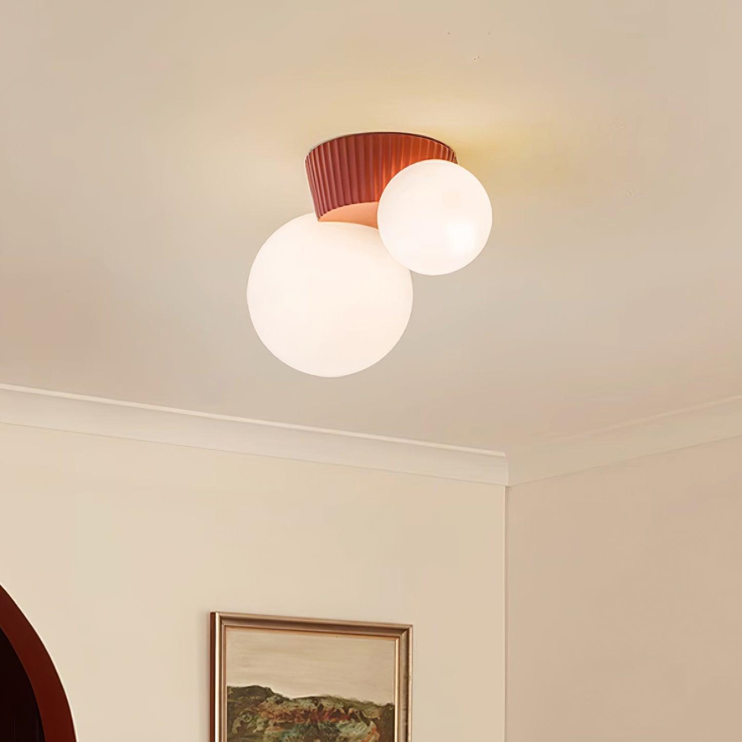Ceiling Light Playful Asymmetry with Dual Frosted Glass Globes - Lamp Copper