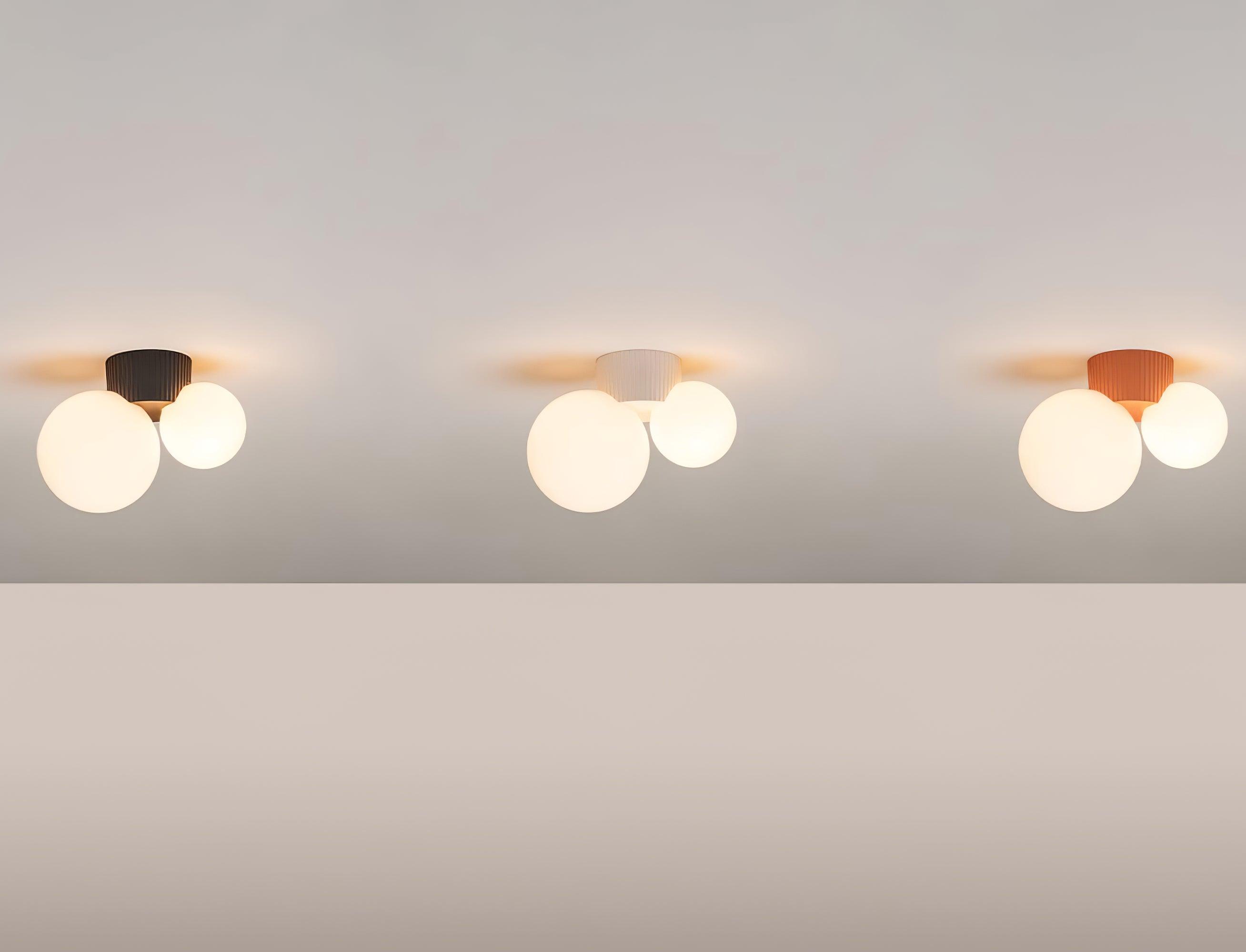 Ceiling Light Playful Asymmetry with Dual Frosted Glass Globes - Lamp Copper