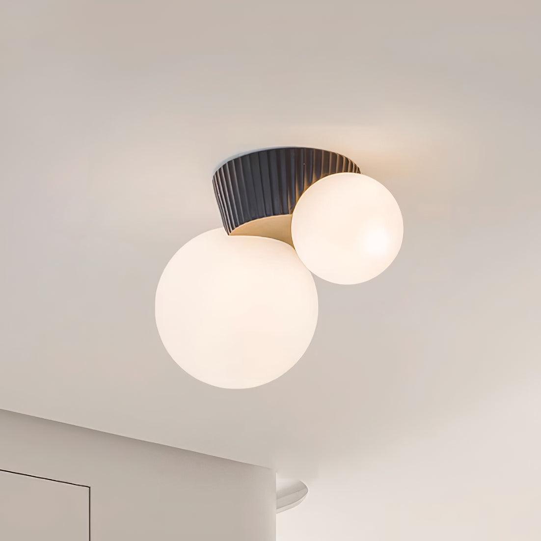 Ceiling Light Playful Asymmetry with Dual Frosted Glass Globes - Lamp Copper