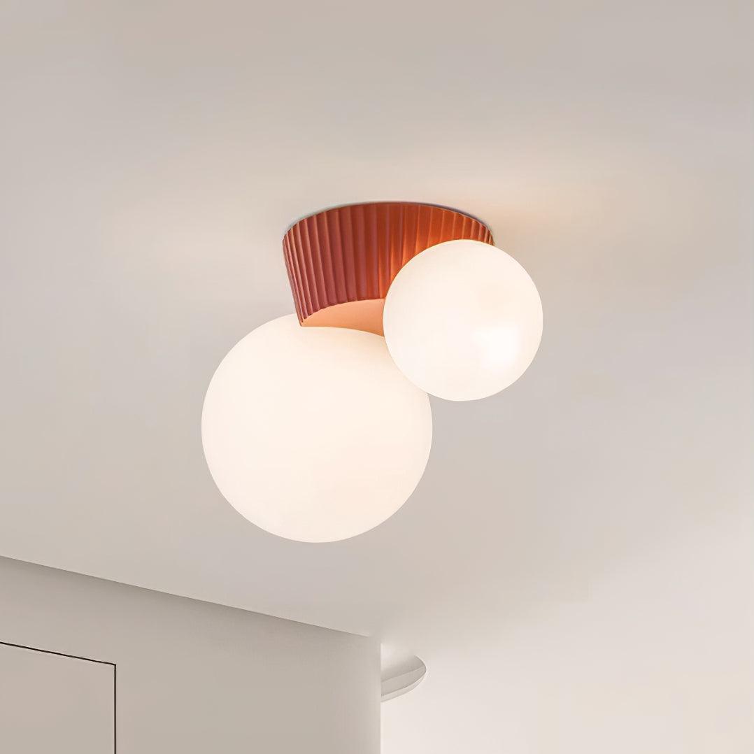 Ceiling Light Playful Asymmetry with Dual Frosted Glass Globes - Lamp Copper