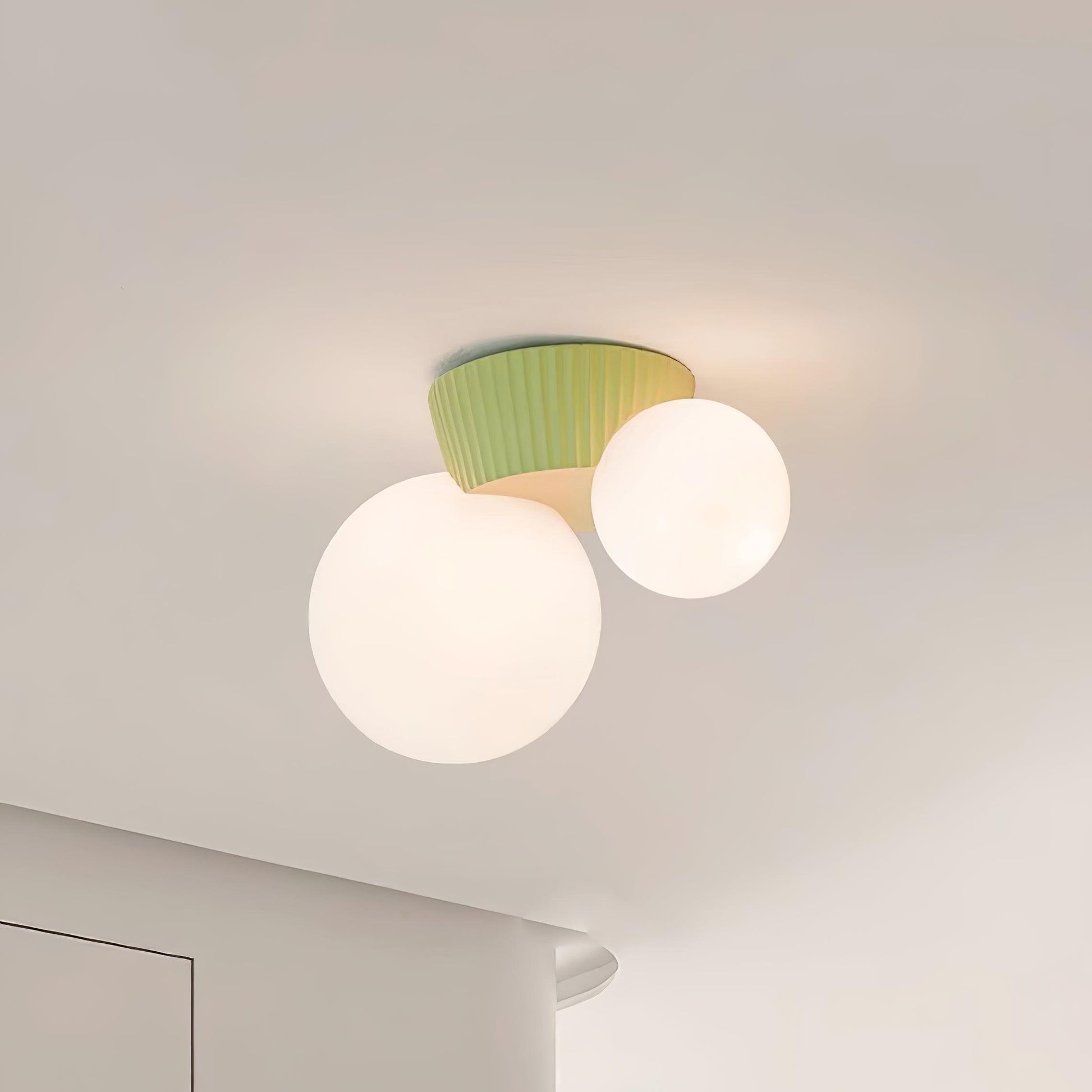 Ceiling Light Playful Asymmetry with Dual Frosted Glass Globes - Lamp Copper
