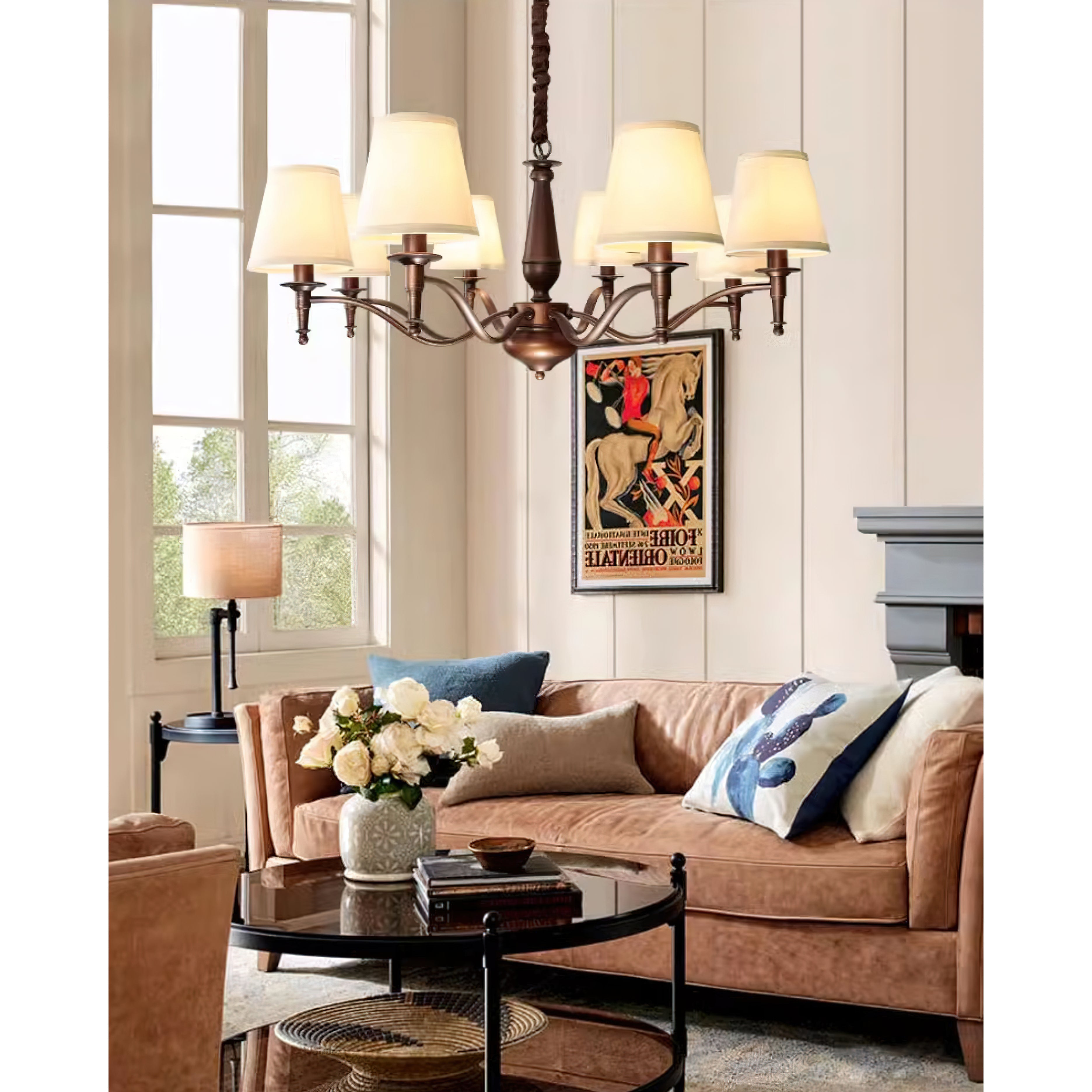 Zosolia Vintage Industrial Luxury Brass Fabric Chandelier - Lamp Copper