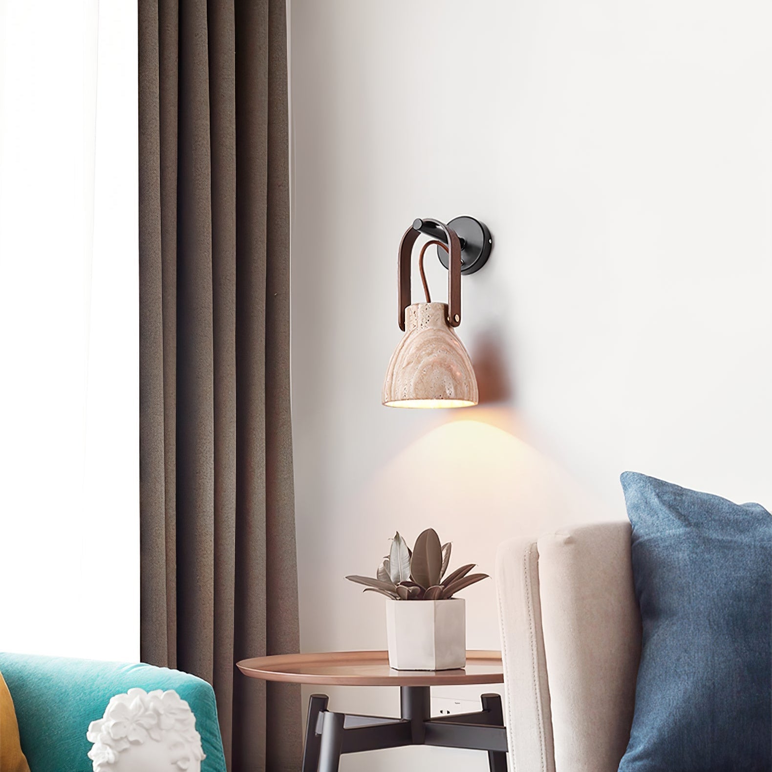 Travertine Lantern Wall Light - Lamp Copper