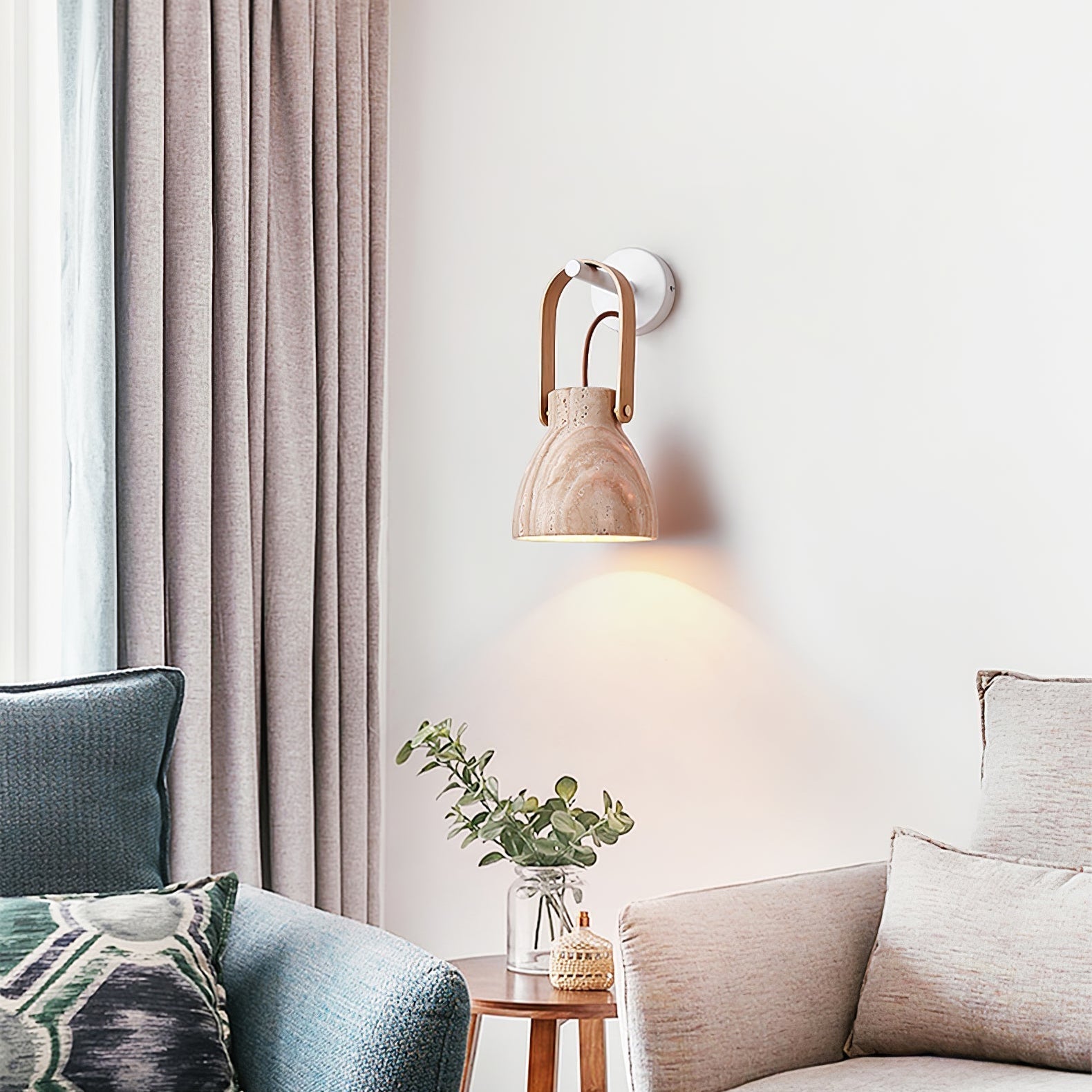 Travertine Lantern Wall Light - Lamp Copper