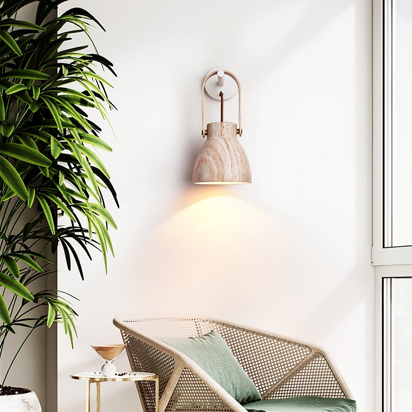 Travertine Lantern Wall Light - Lamp Copper