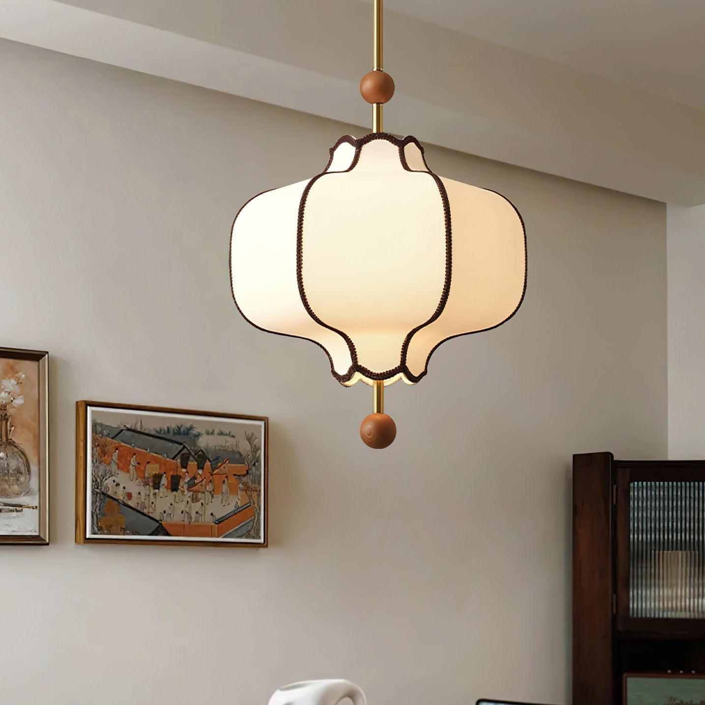 Aura Pendant Light Lantern Fabric - Lamp Copper