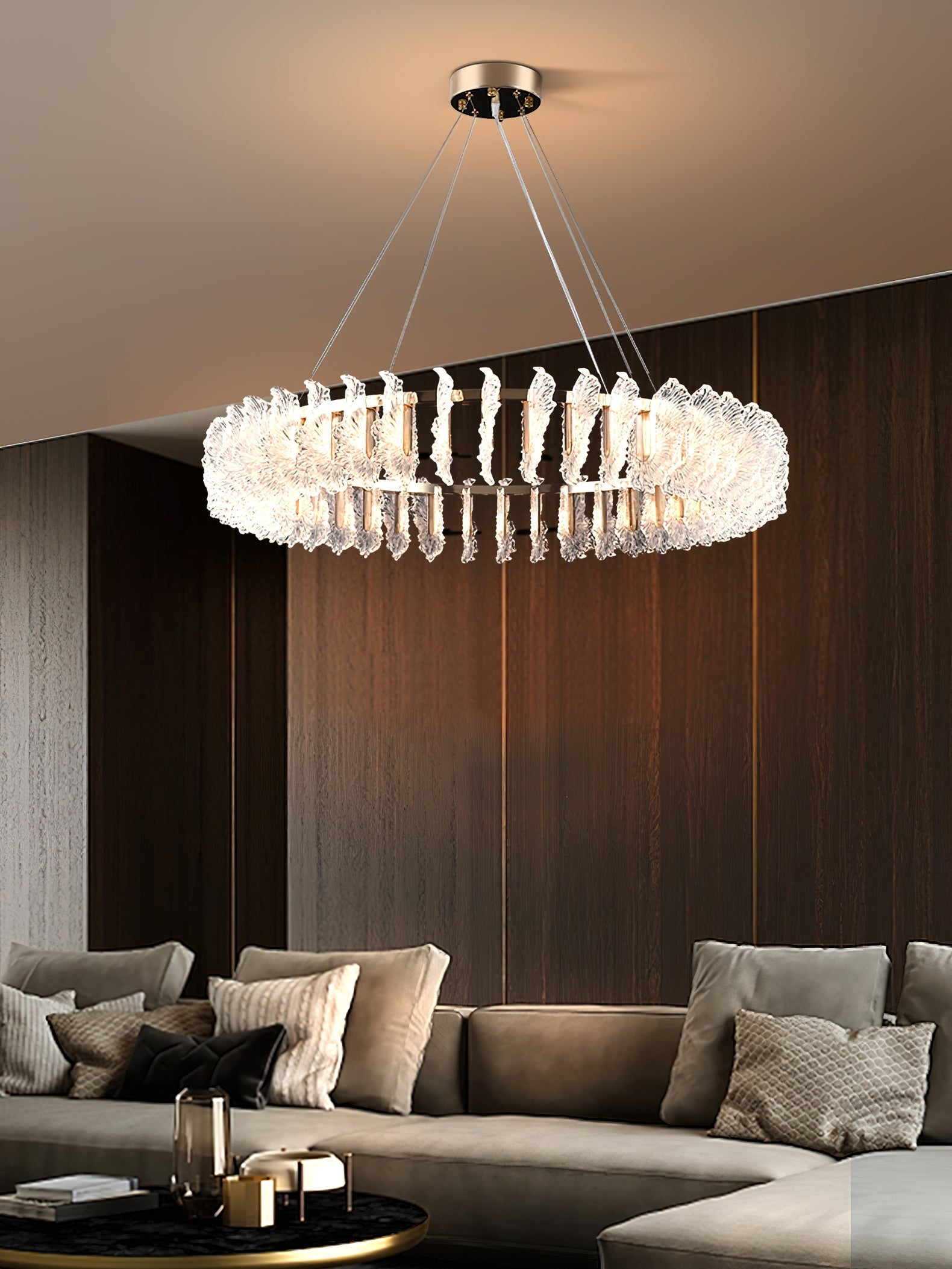 Ulcarir Luxury Leaf Glass Acrylic Chandelier - Lamp Copper