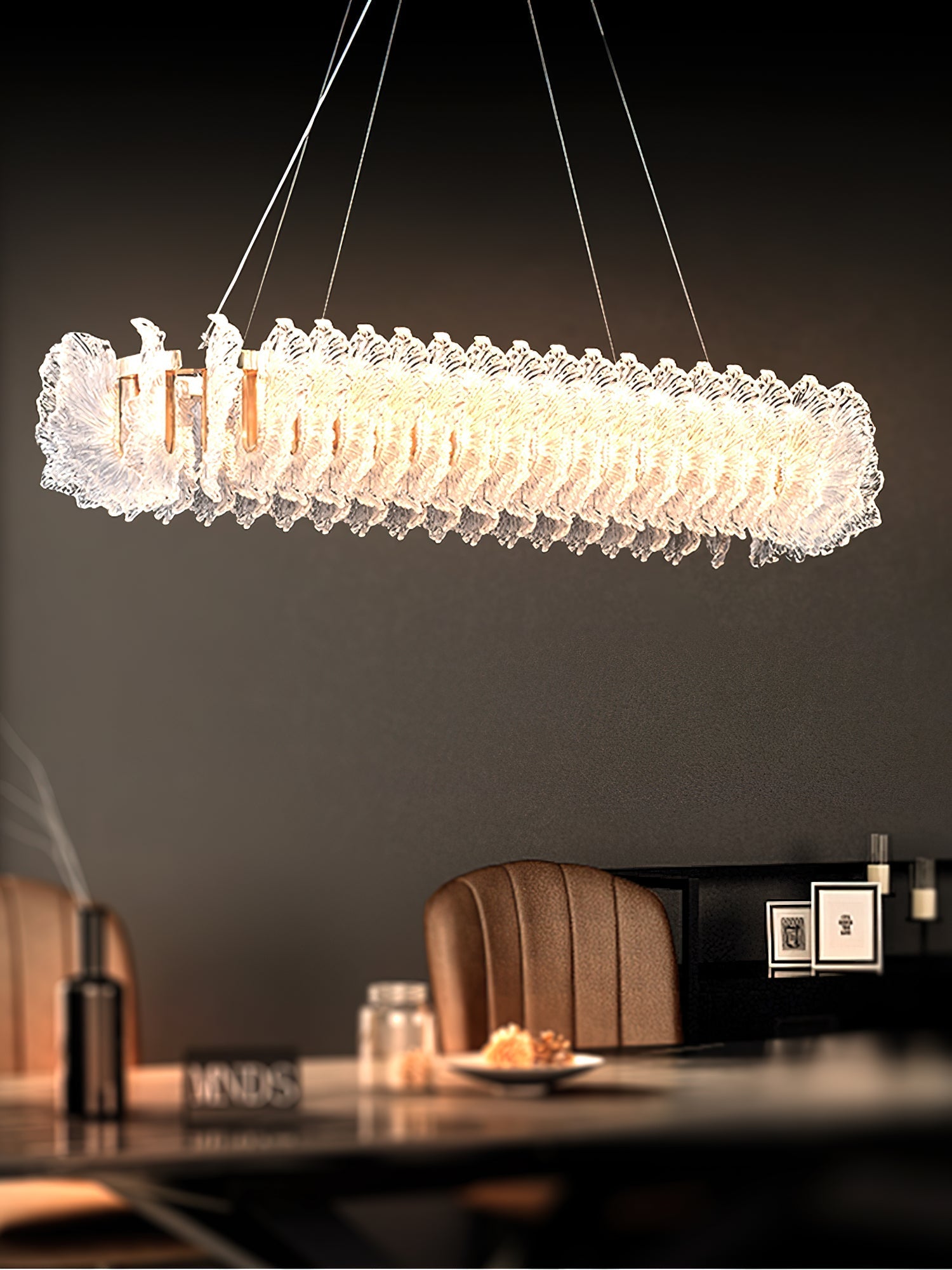 Ulcarir Luxury Leaf Glass Acrylic Chandelier - Lamp Copper