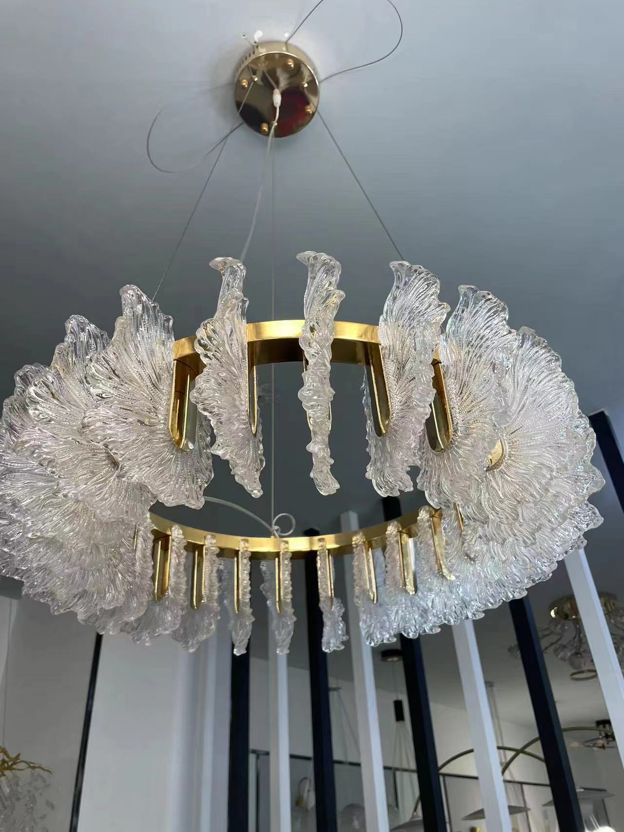 Ulcarir Luxury Leaf Glass Acrylic Chandelier - Lamp Copper