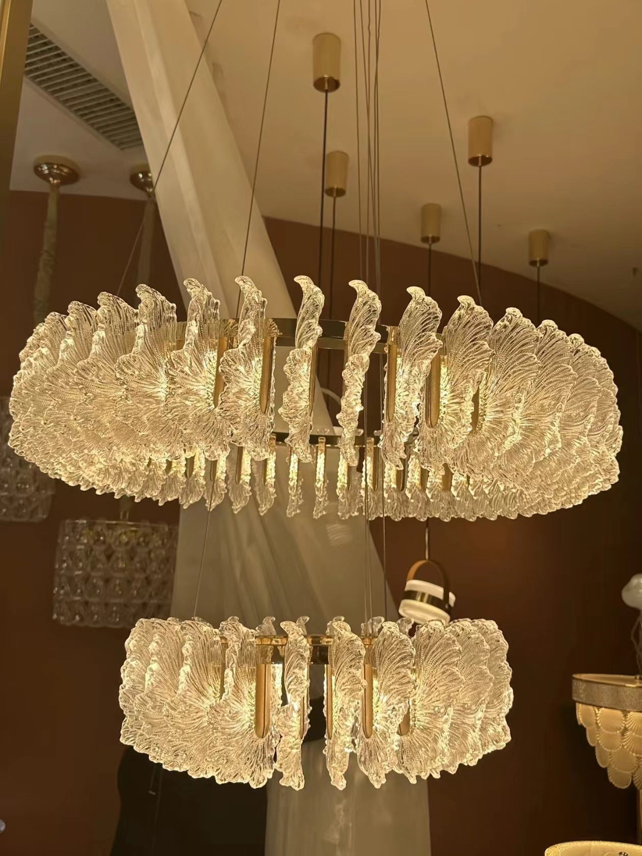 Ulcarir Luxury Leaf Glass Acrylic Chandelier - Lamp Copper