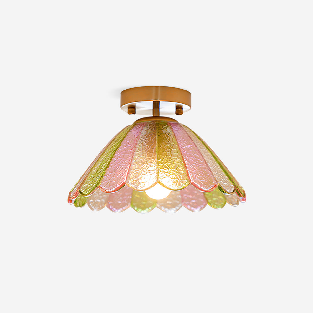 Ceiling Light Colorful Petal Glass Shade Gold Canopy Vintage Flush Mount - Lamp Copper
