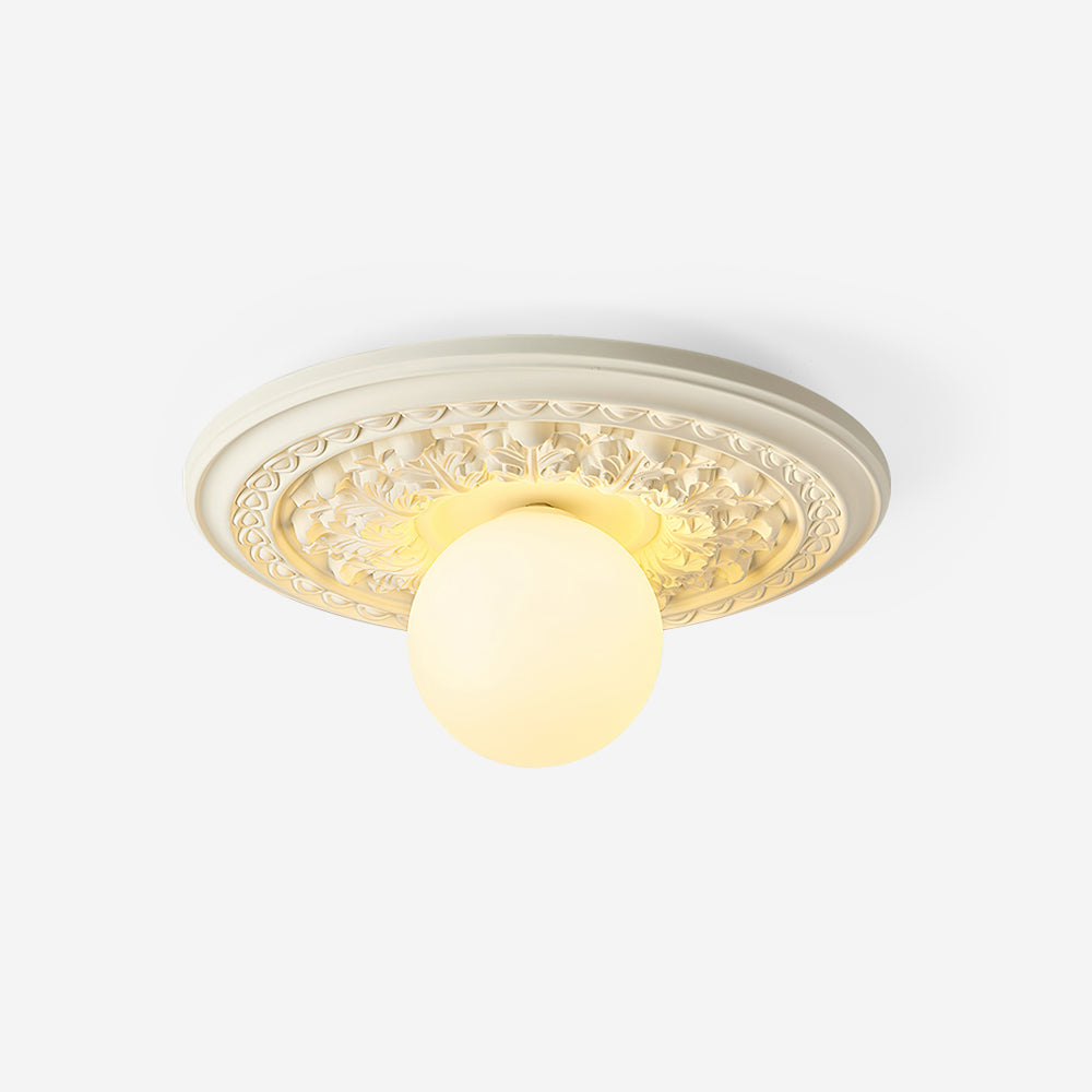 Ivorelle Vintage Carved Ceiling Light with Globe Shade - Lamp Copper