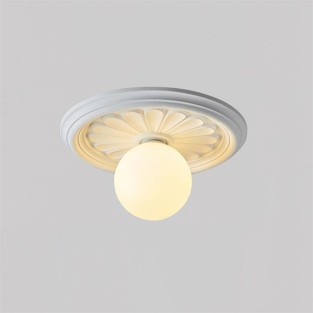 Ivorelle Vintage Carved Ceiling Light with Globe Shade - Lamp Copper
