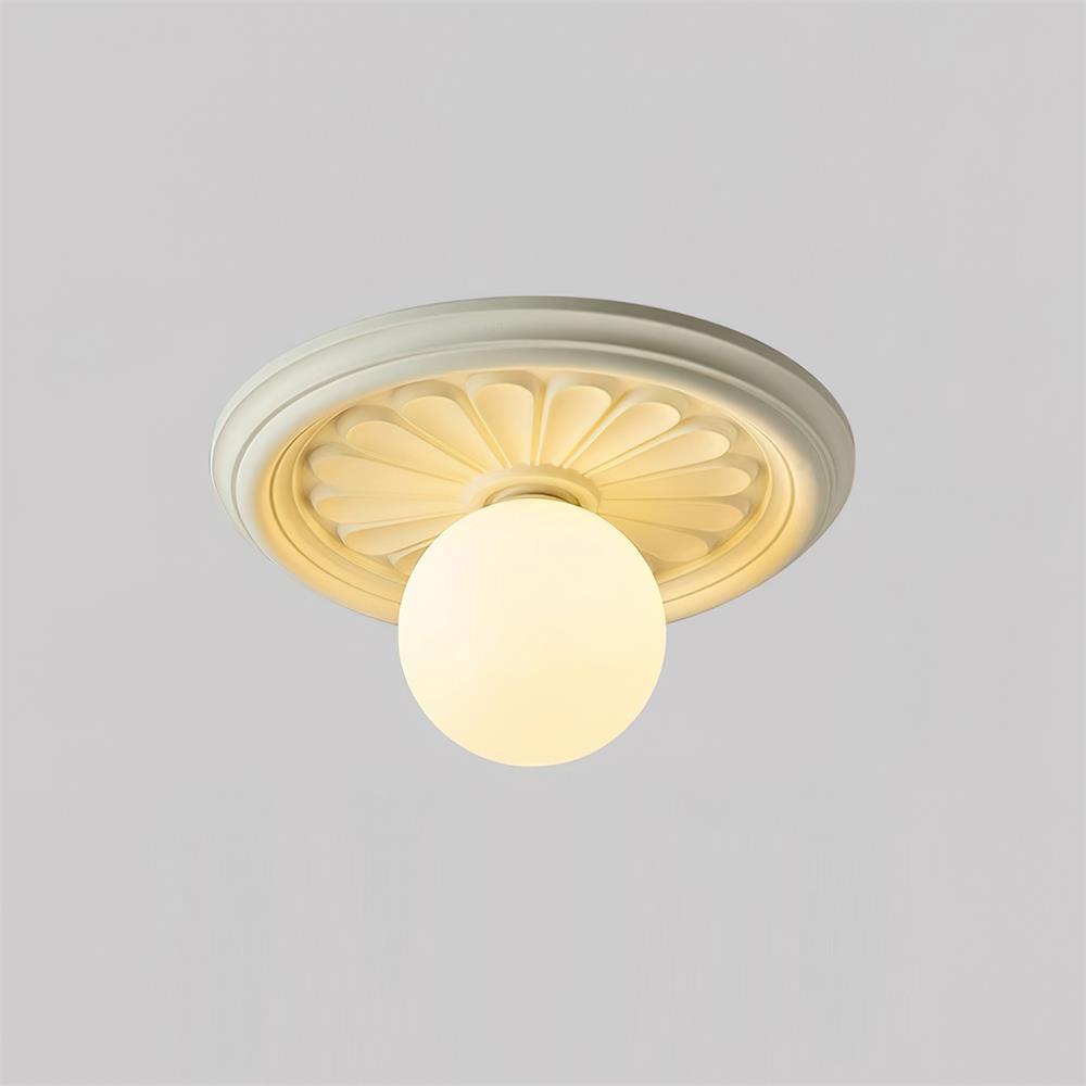 Ivorelle Vintage Carved Ceiling Light with Globe Shade - Lamp Copper