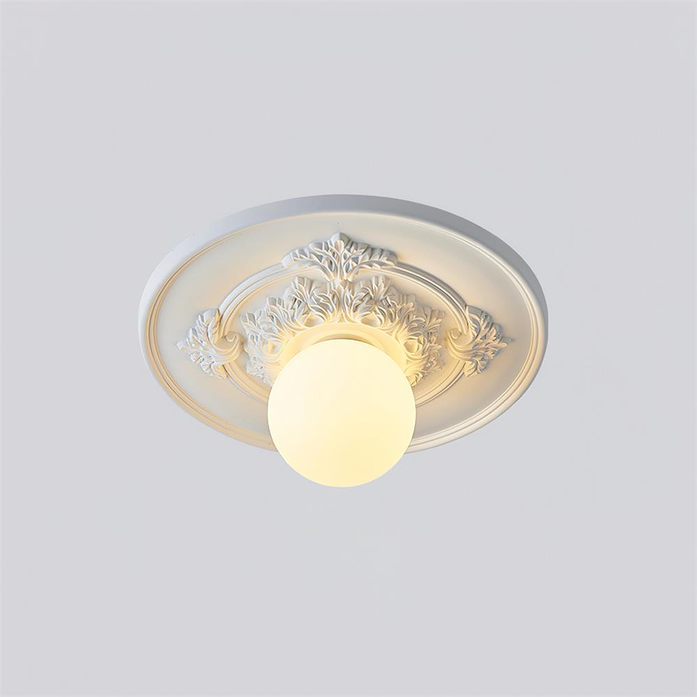 Ivorelle Vintage Carved Ceiling Light with Globe Shade - Lamp Copper