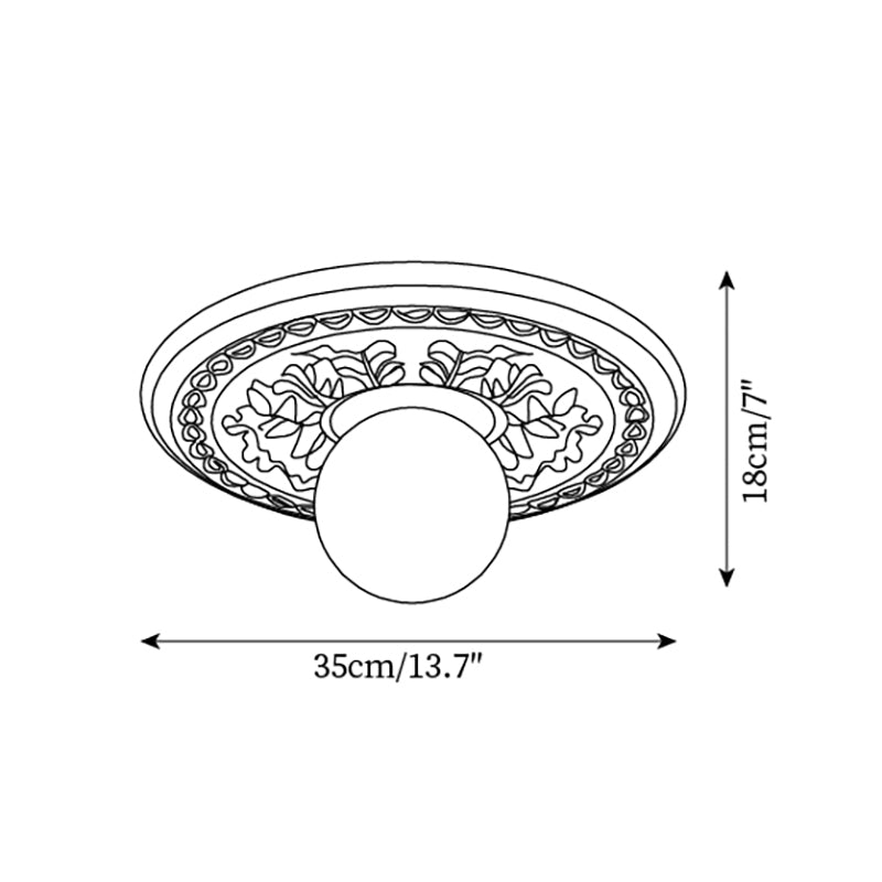 Ivorelle Vintage Carved Ceiling Light with Globe Shade - Lamp Copper