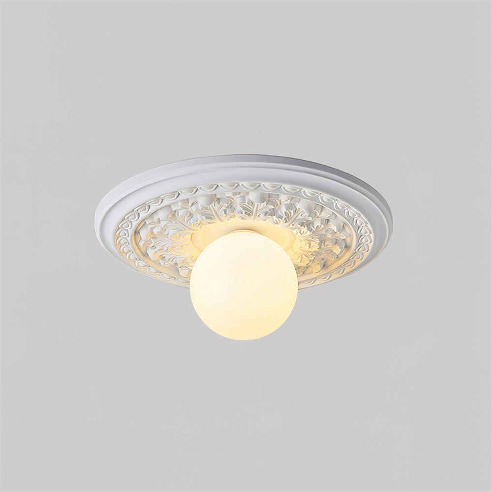 Ivorelle Vintage Carved Ceiling Light with Globe Shade - Lamp Copper