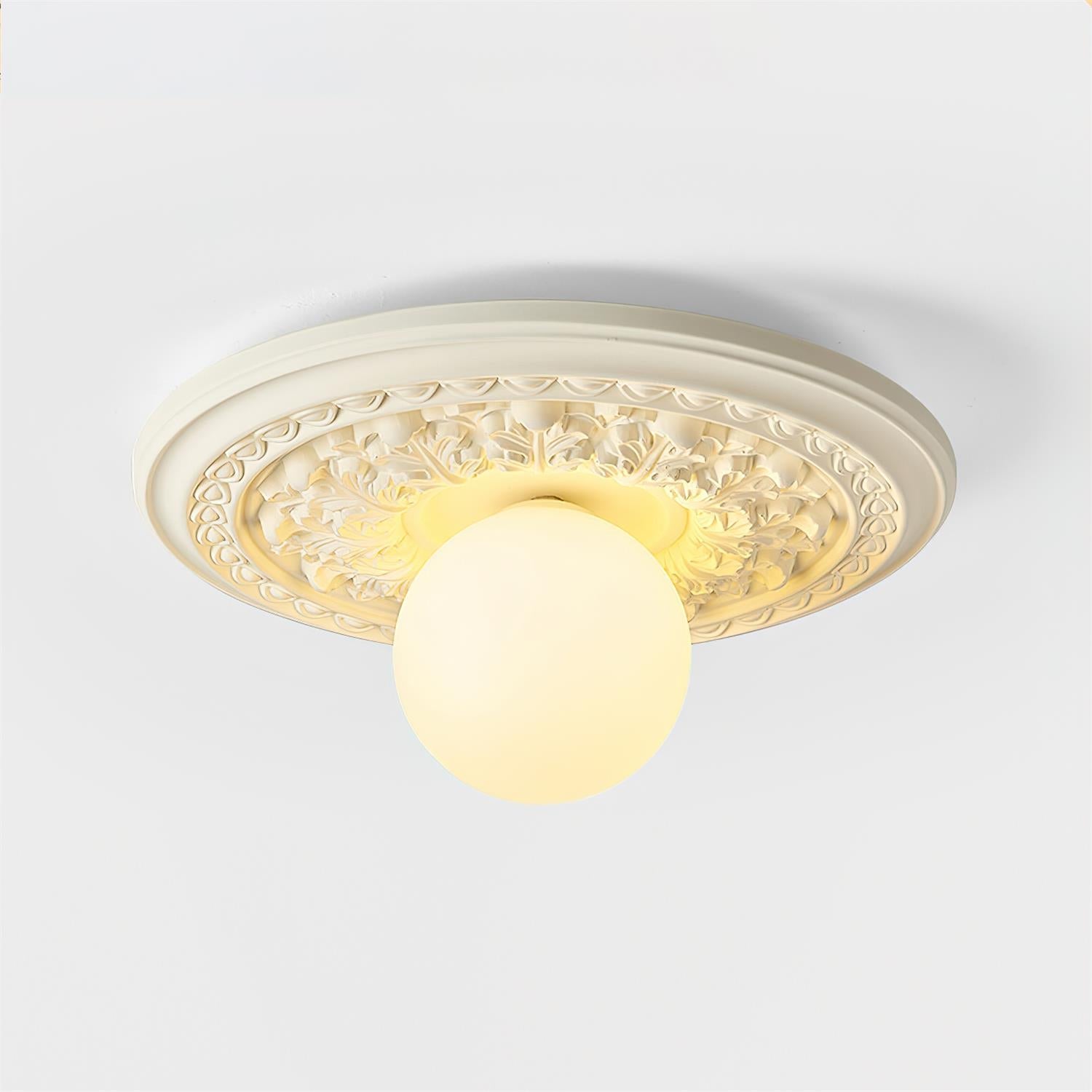 Ivorelle Vintage Carved Ceiling Light with Globe Shade - Lamp Copper