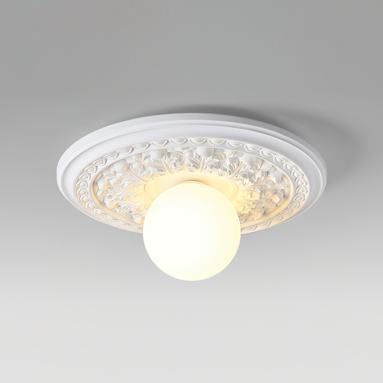 Ivorelle Vintage Carved Ceiling Light with Globe Shade - Lamp Copper