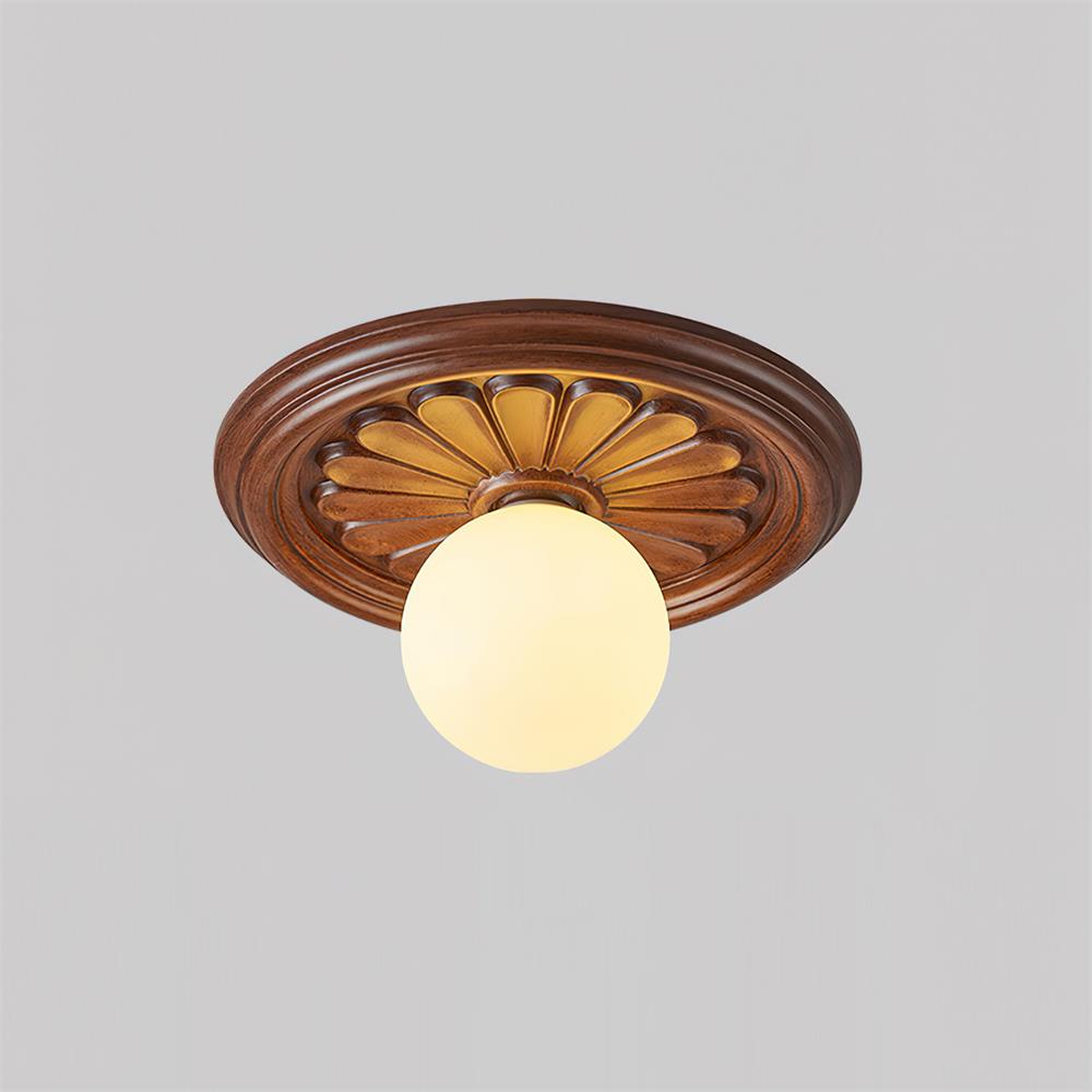 Ivorelle Vintage Carved Ceiling Light with Globe Shade - Lamp Copper